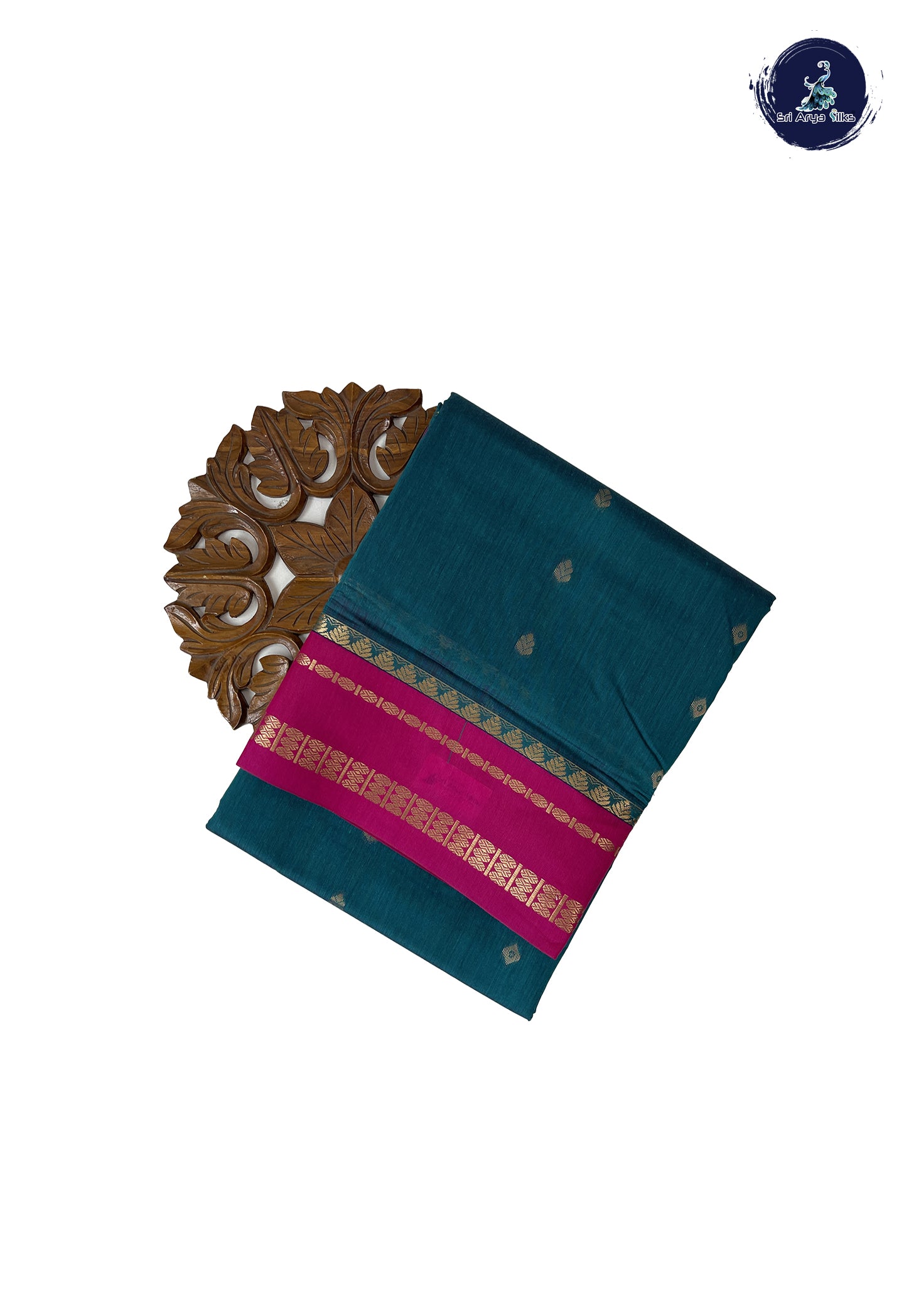 Sapphire Green Madisar Semi Silk Cotton Saree With Zari Buttas Pattern