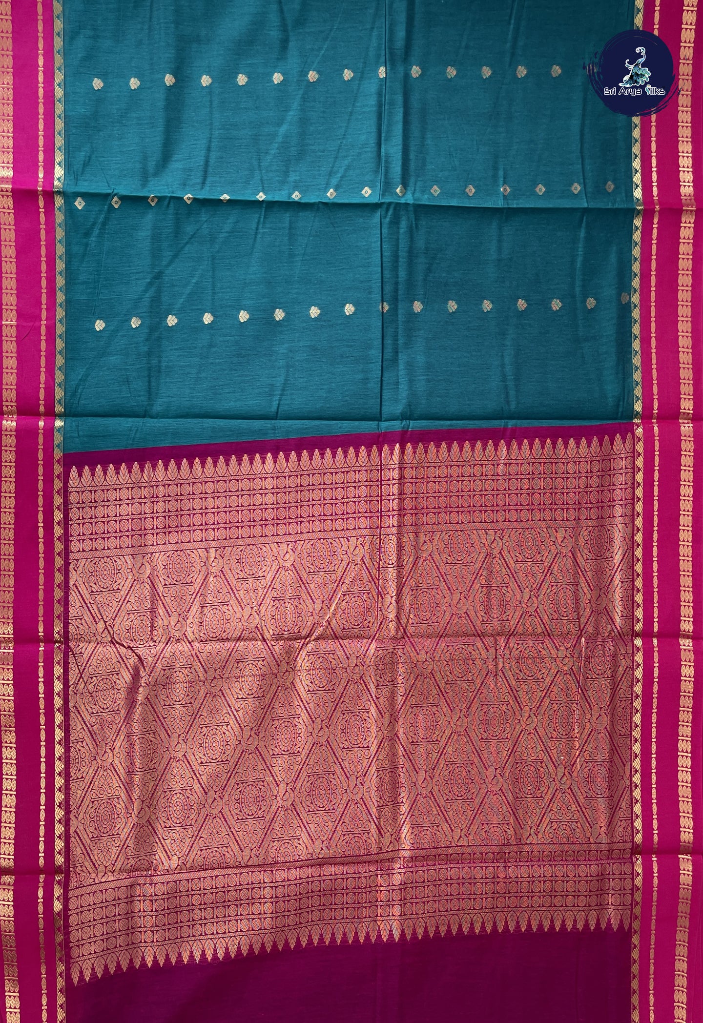 Sapphire Green Madisar Semi Silk Cotton Saree With Zari Buttas Pattern