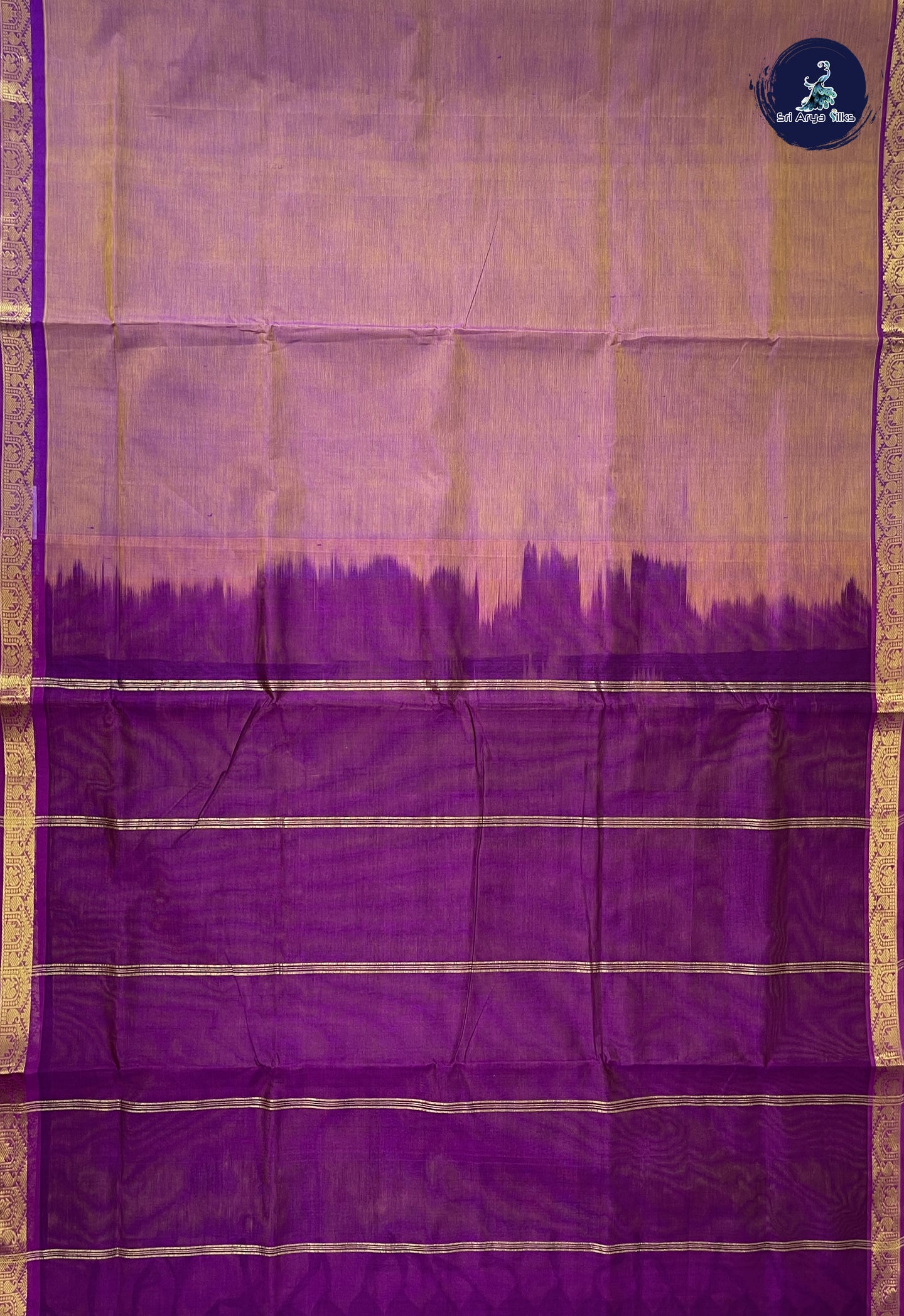 Dual Tone Purple 10 Yards Silk Cotton Saree With Plain Pattern