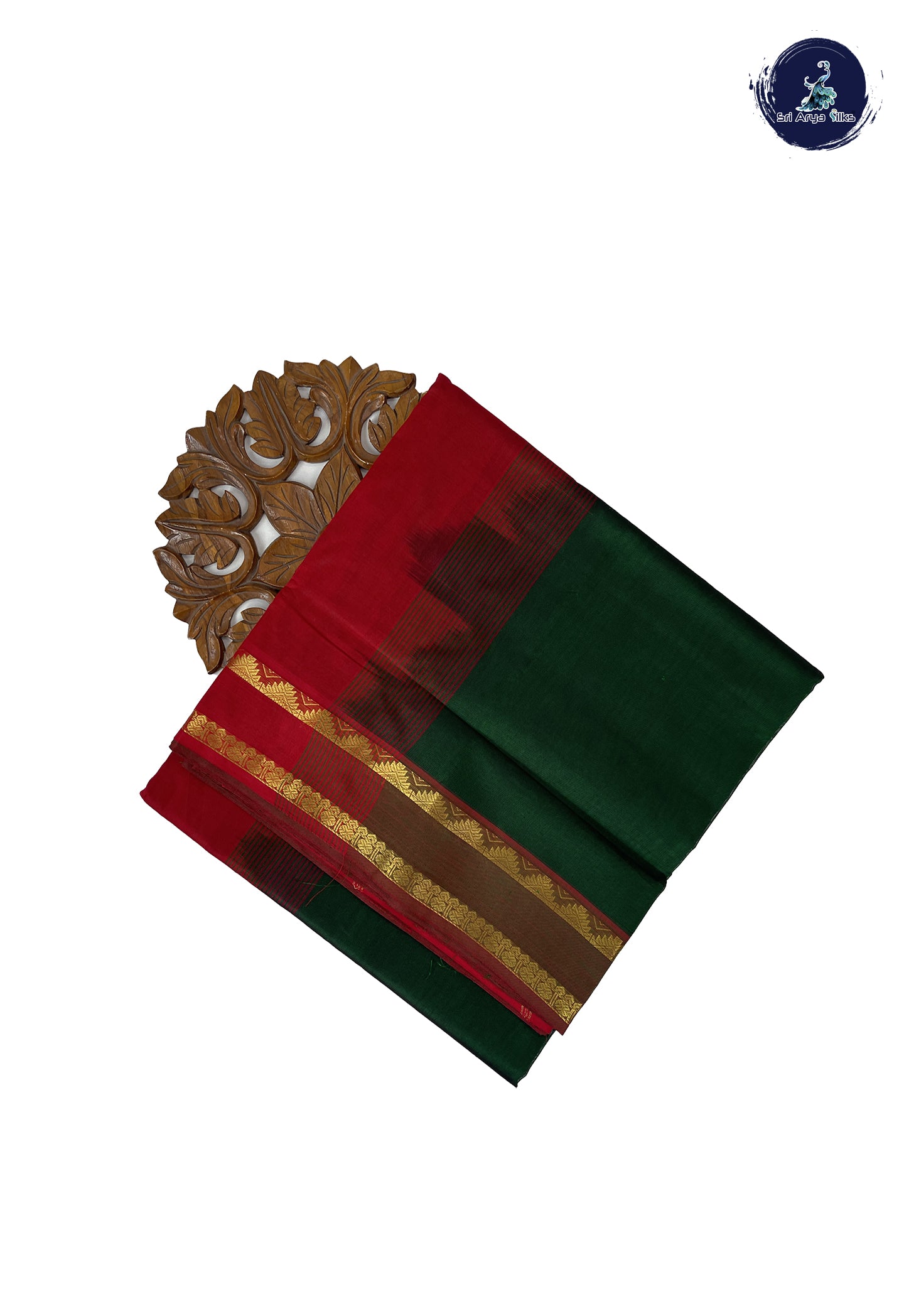 Bottle Green 10 Yards Silk Cotton Saree With Plain Pattern