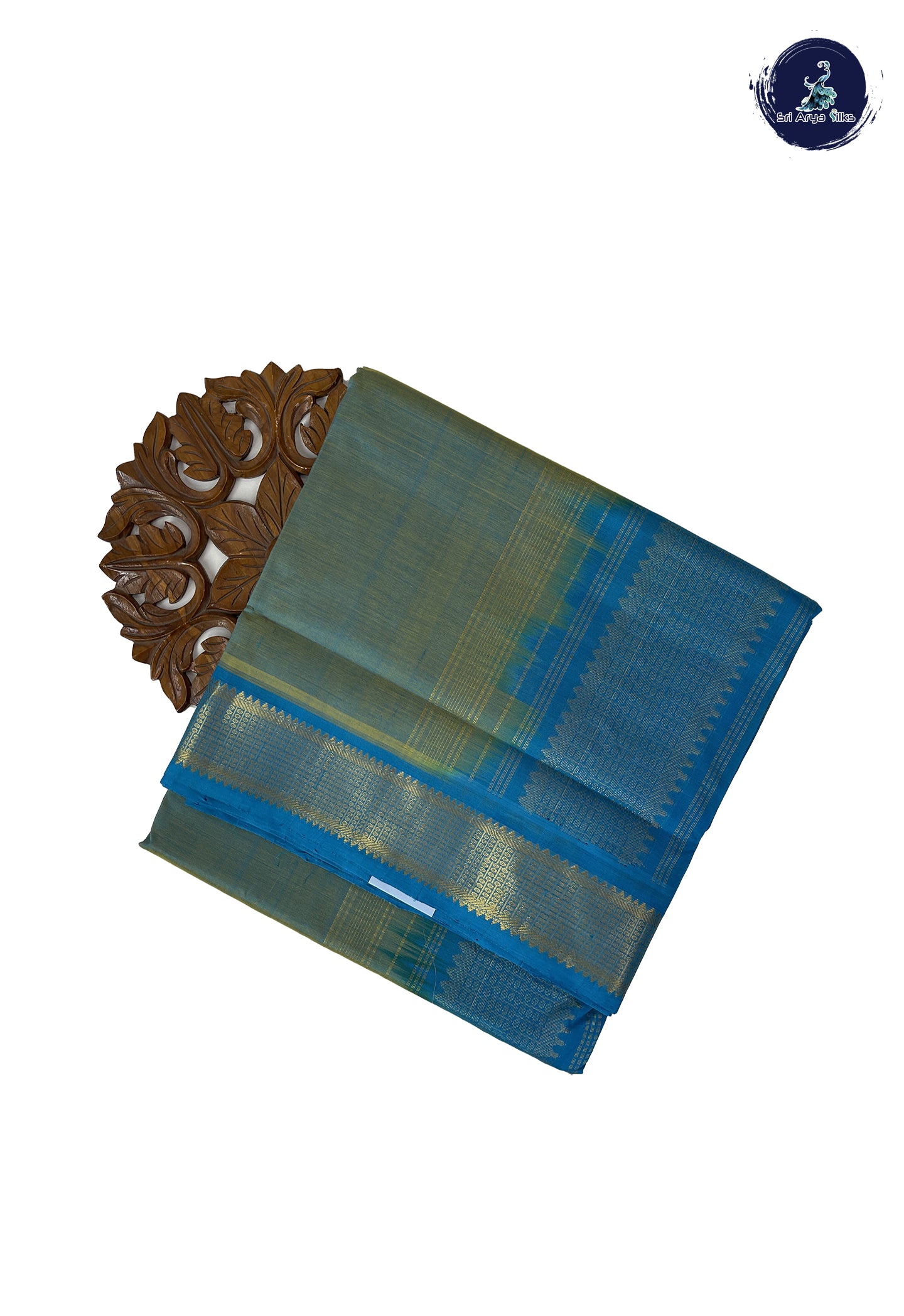 Dual Tone Blue 10 Yards Silk Cotton Saree With Plain Pattern