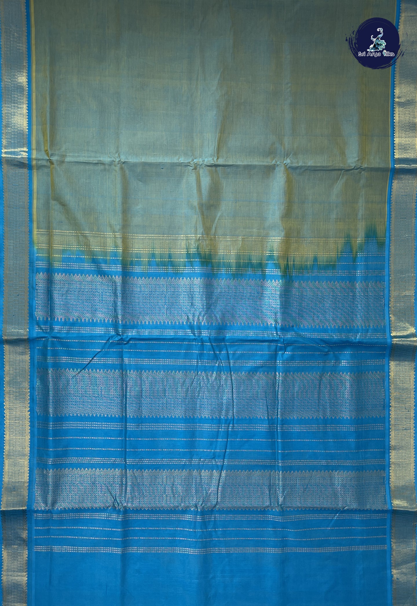 Dual Tone Blue 10 Yards Silk Cotton Saree With Plain Pattern