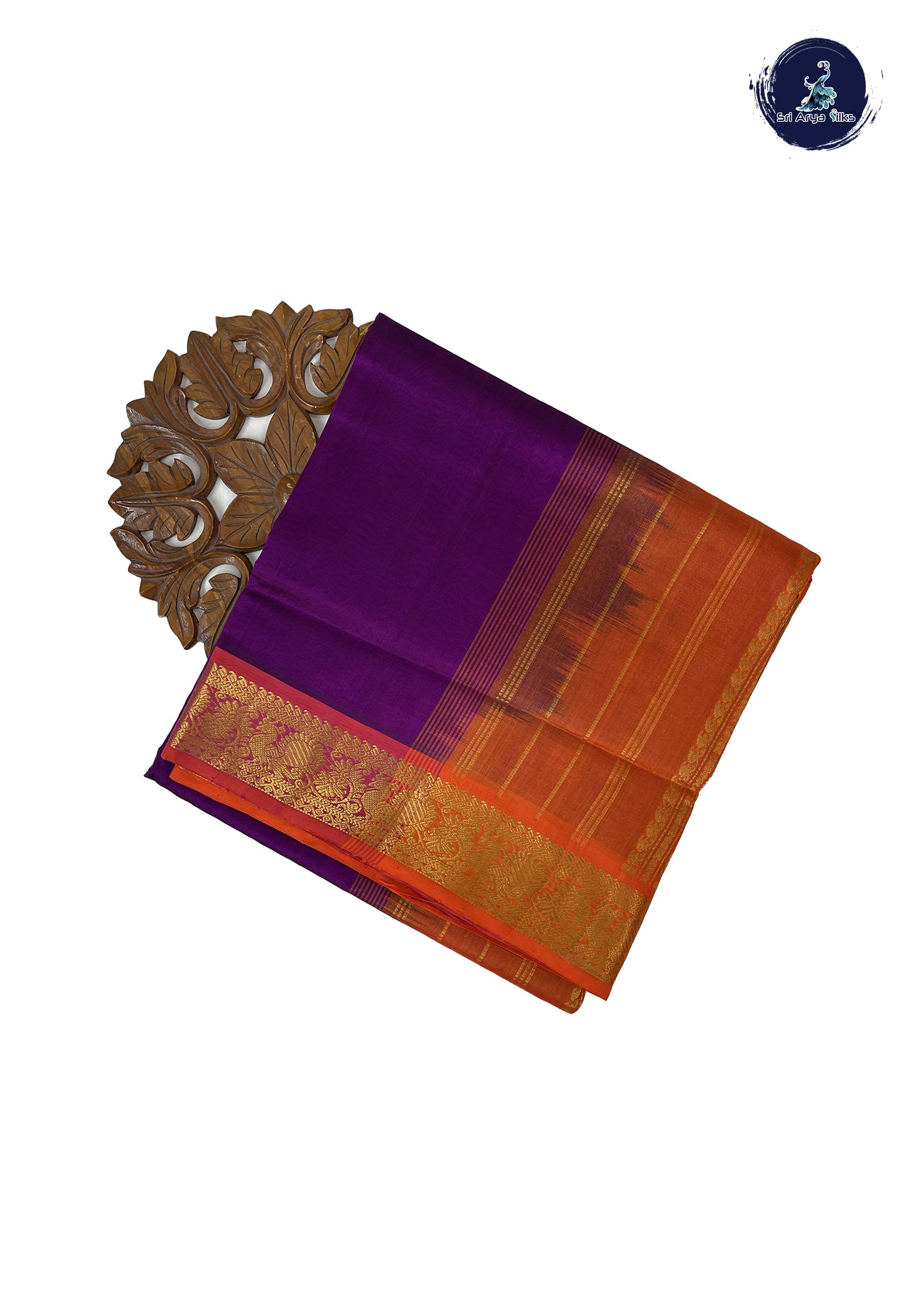 Purple 10 Yards Silk Cotton Saree With Plain Pattern