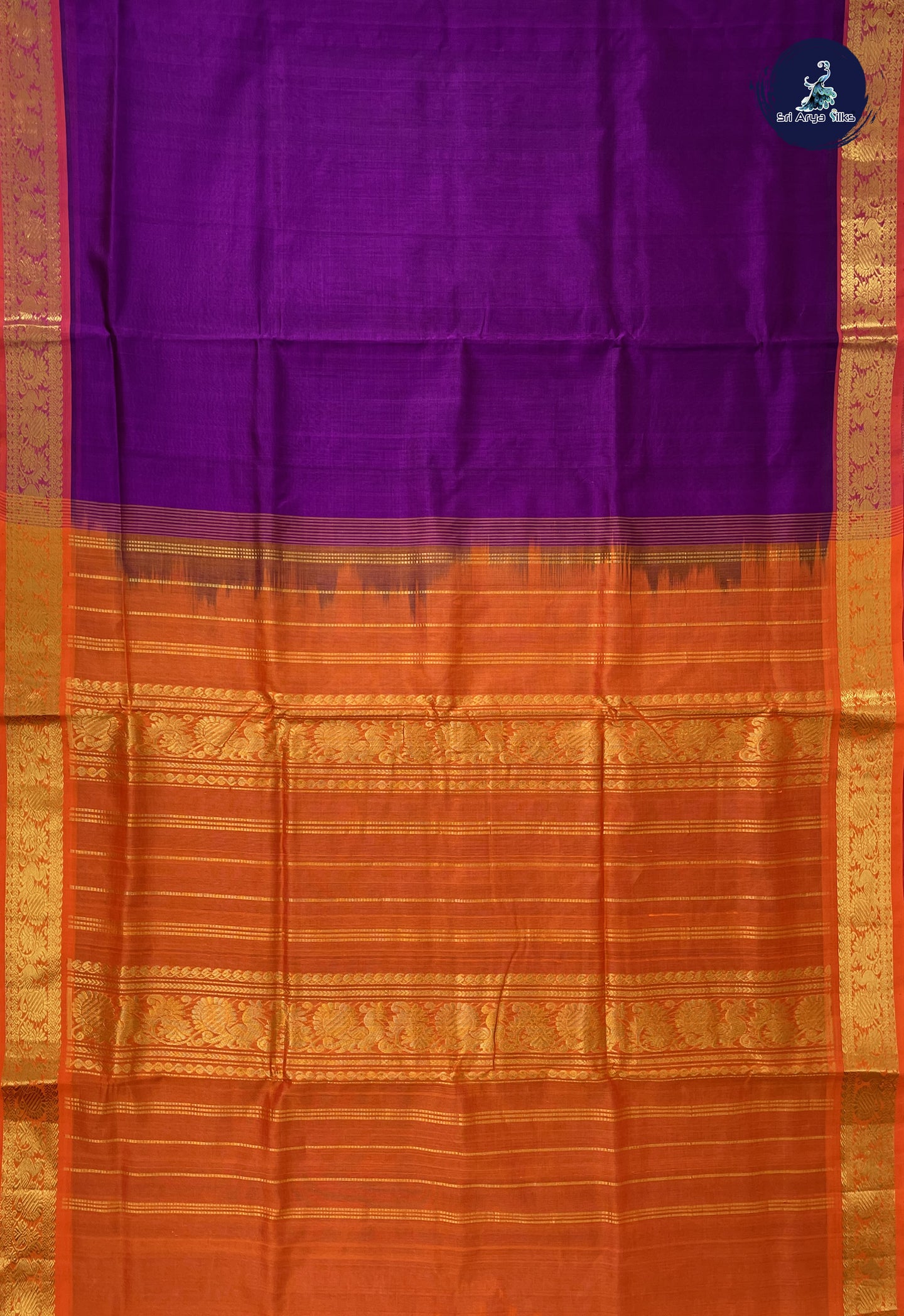 Purple 10 Yards Silk Cotton Saree With Plain Pattern