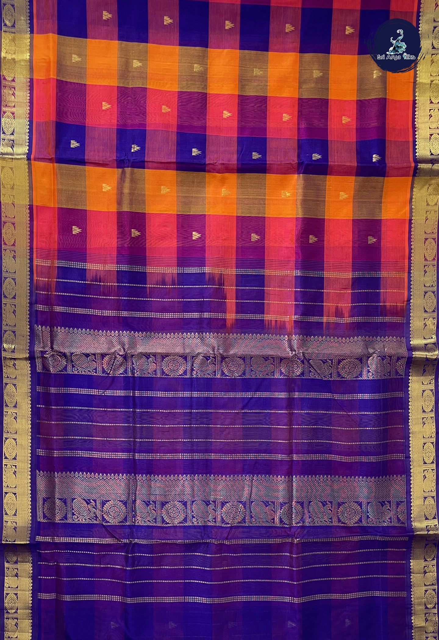 Multi Colour 10 Yards Silk Cotton Saree With Paalum Pazham Kattam Pattern