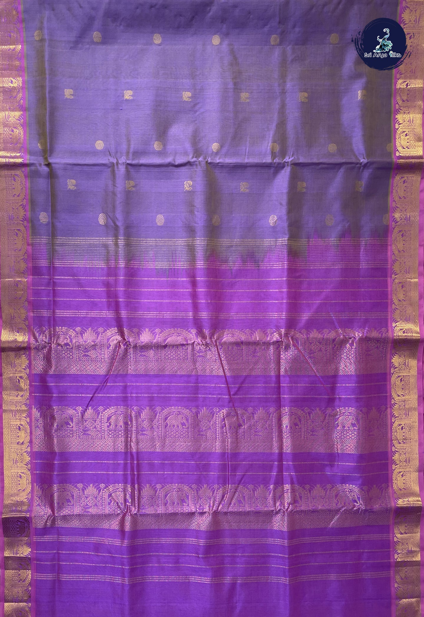 Lavender 10 Yards Silk Cotton Saree With Zari Buttas Pattern