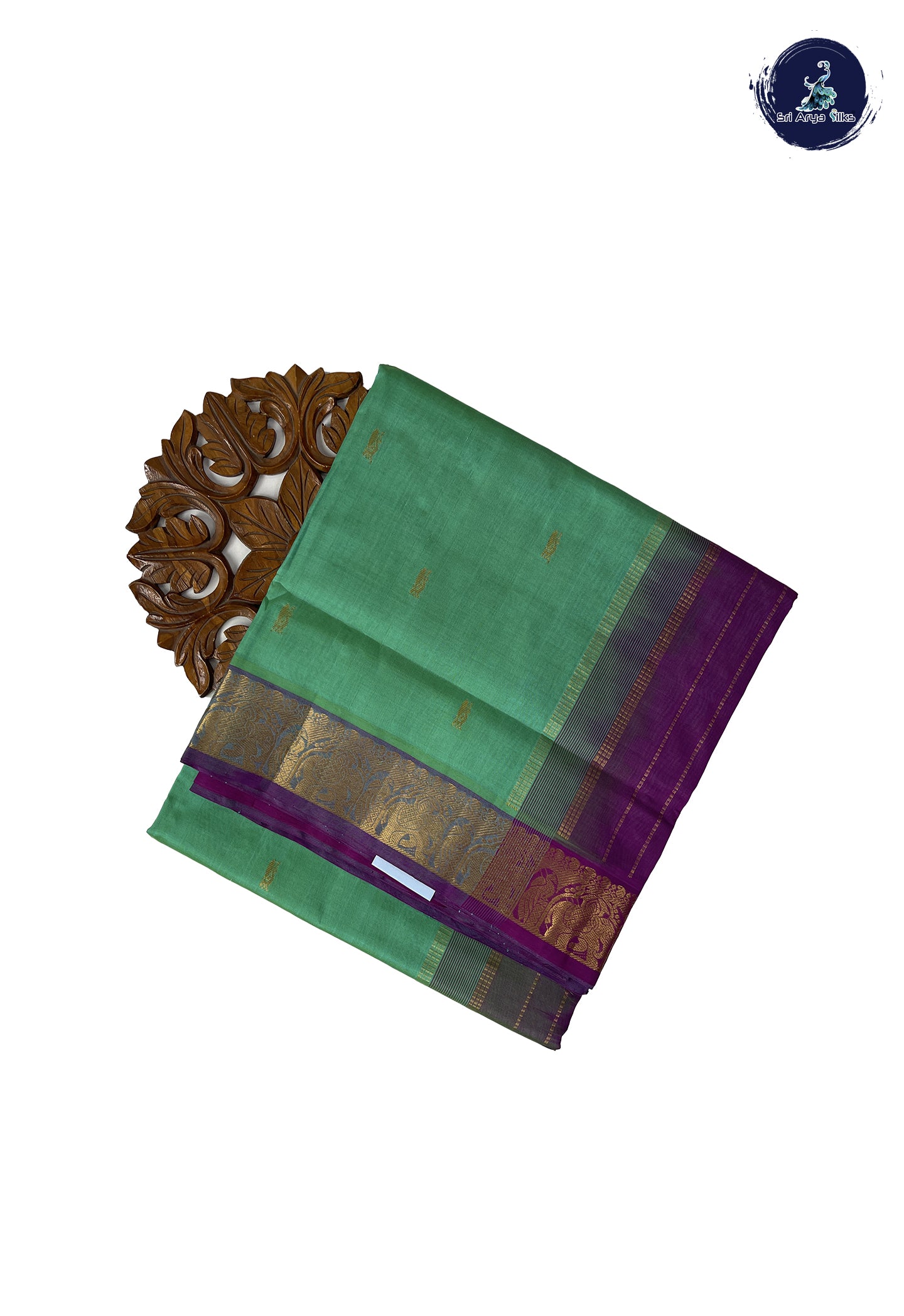 Pastel Green 10 Yards Silk Cotton Saree With Zari Buttas Pattern