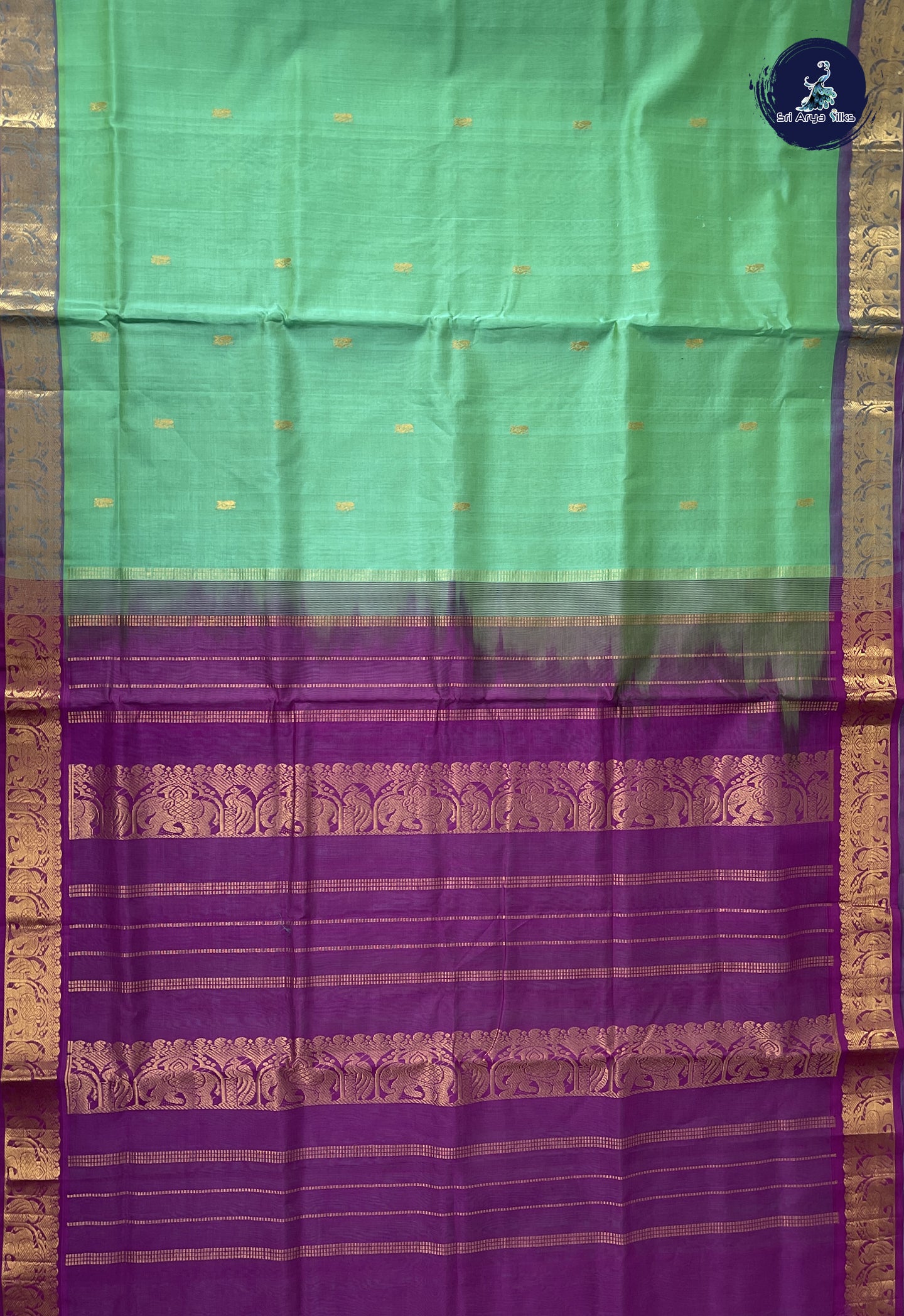 Pastel Green 10 Yards Silk Cotton Saree With Zari Buttas Pattern