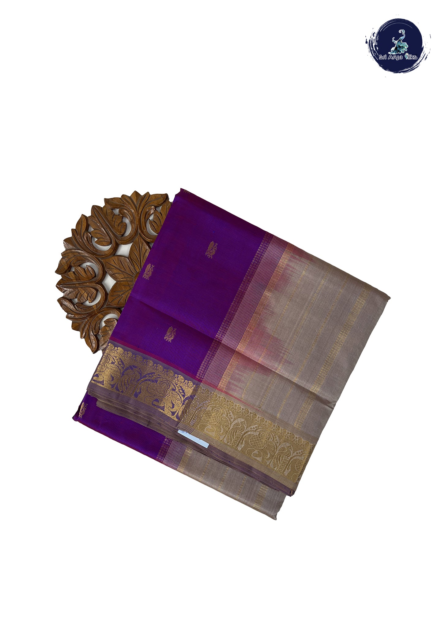 Dual Tone Purple 10 Yards Silk Cotton Saree With Zari Buttas Pattern