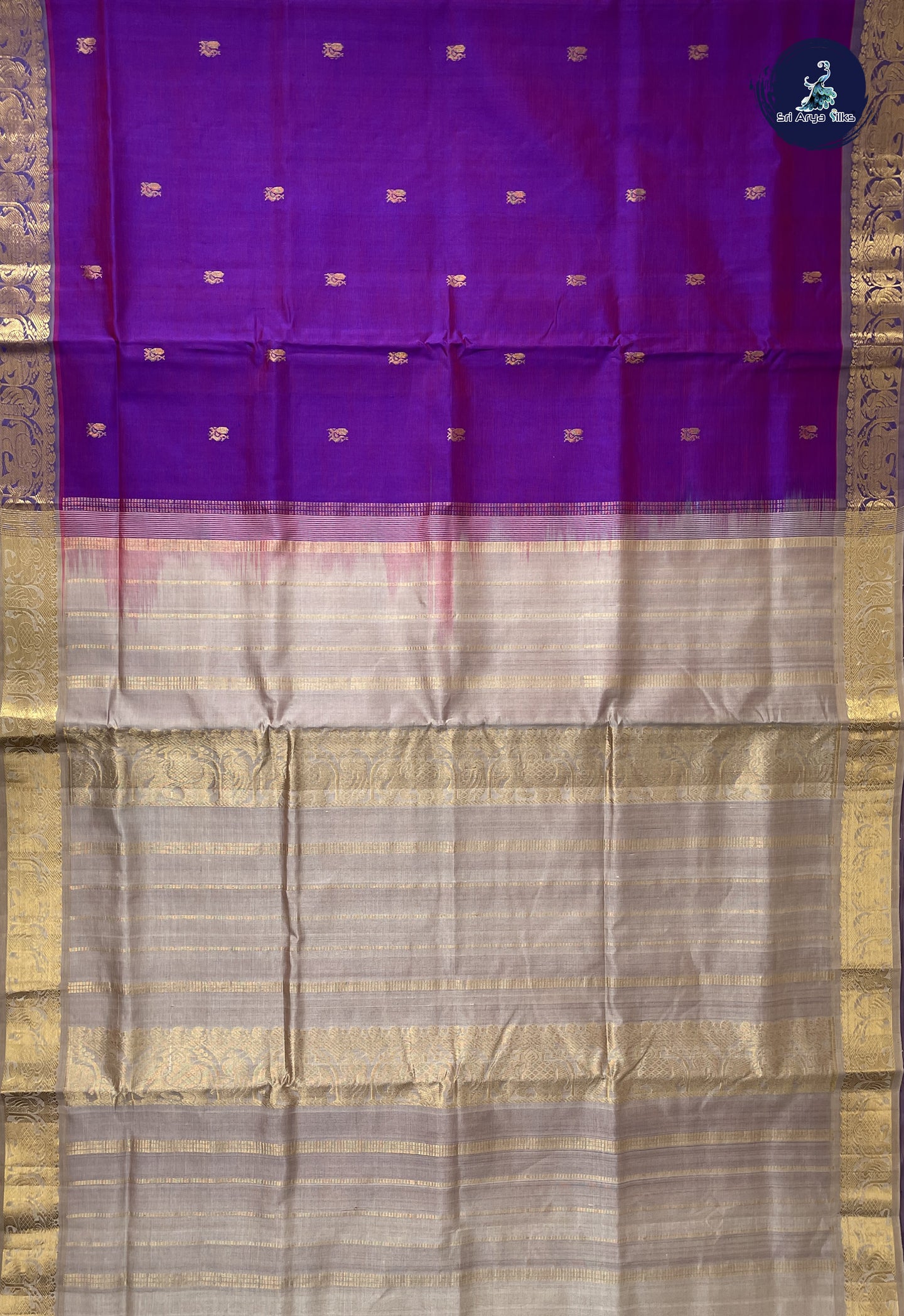 Dual Tone Purple 10 Yards Silk Cotton Saree With Zari Buttas Pattern