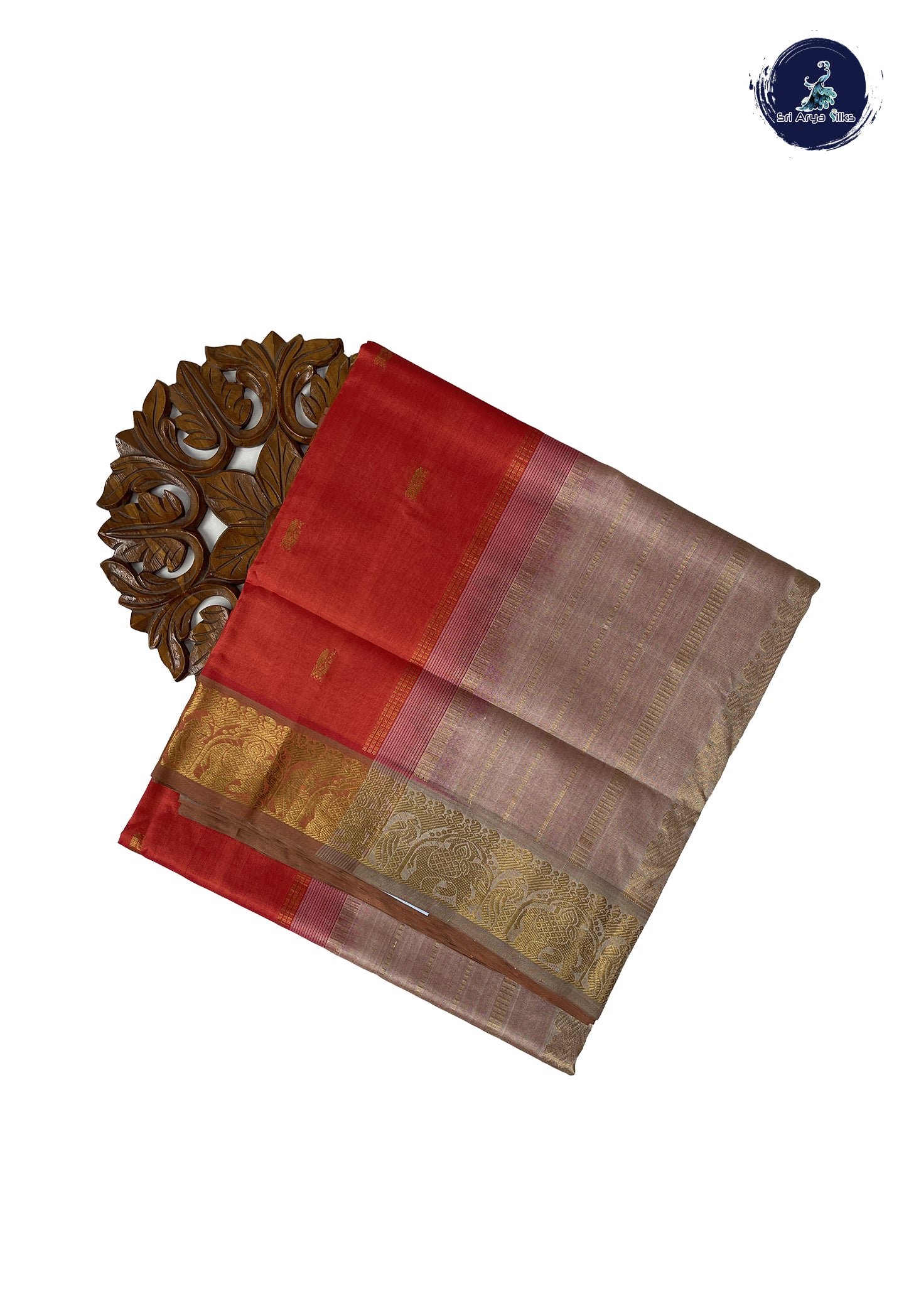 Orange 10 Yards Silk Cotton Saree With Zari Buttas Pattern