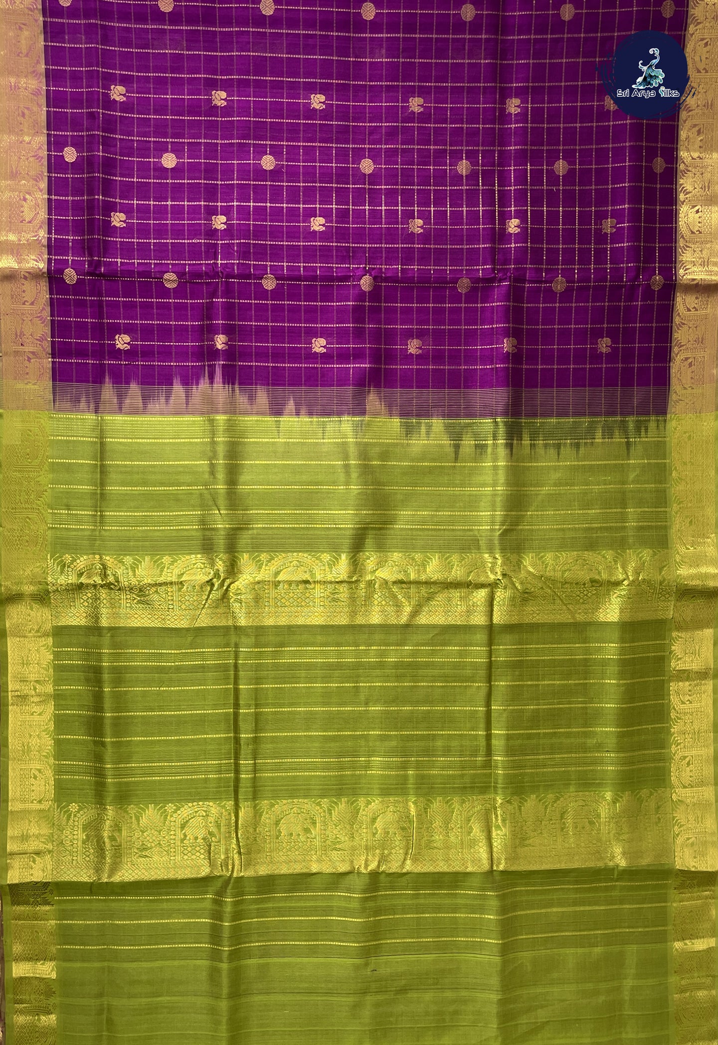 Purple 10 Yards Silk Cotton Saree With Zari Checked Pattern