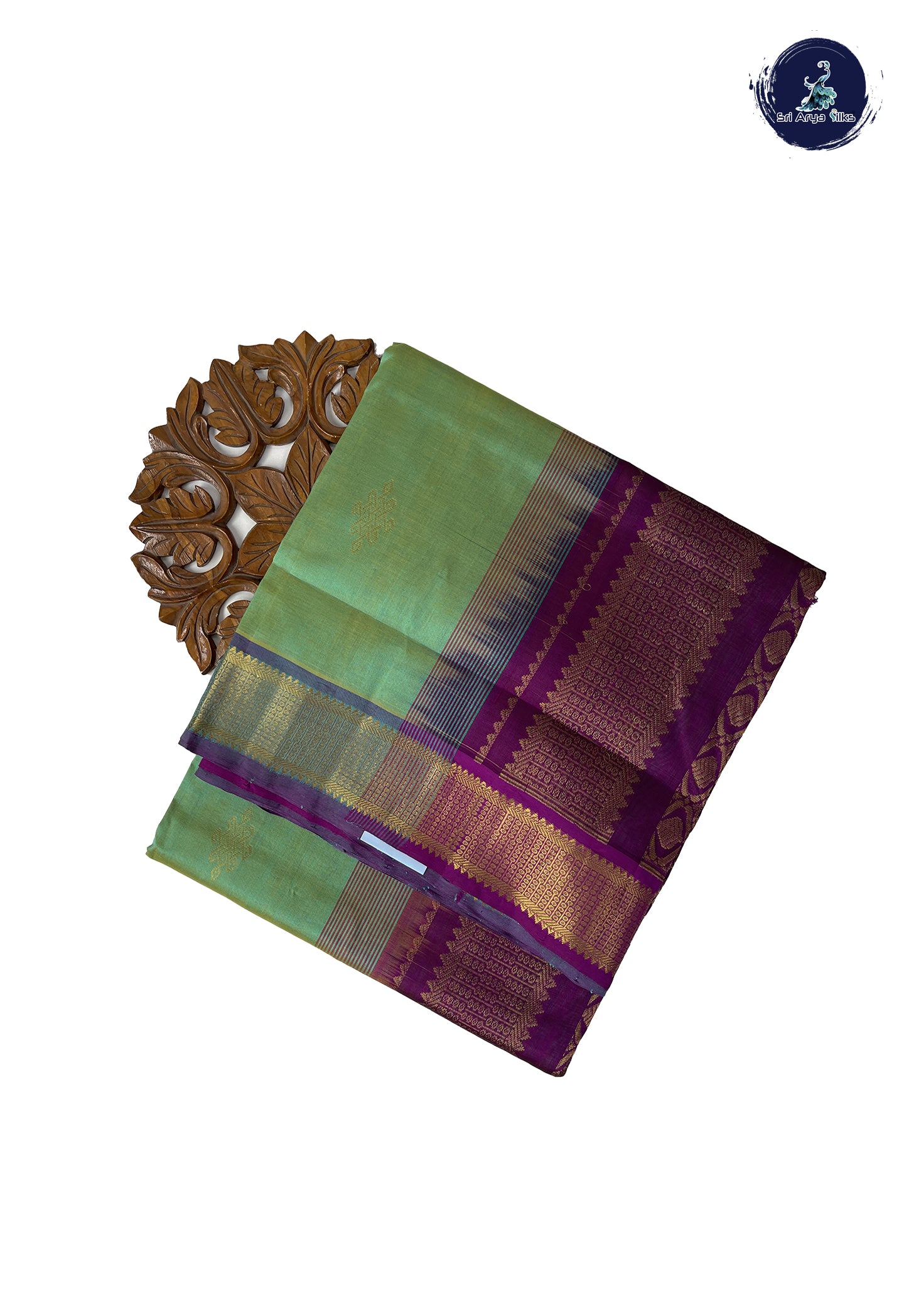 Pastel Green 10 Yards Silk Cotton Saree With Kolam Butta Pattern