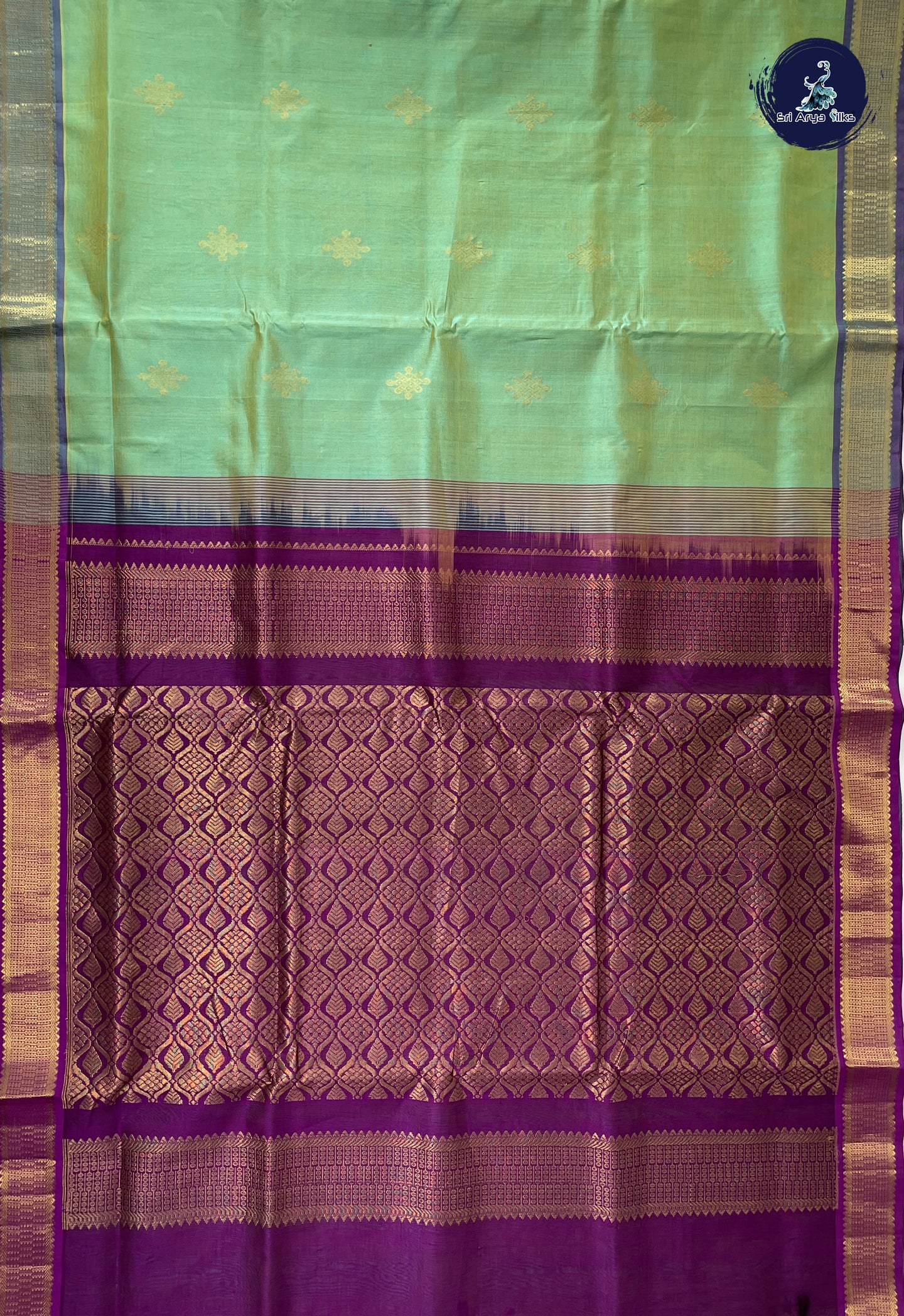 Pastel Green 10 Yards Silk Cotton Saree With Kolam Butta Pattern