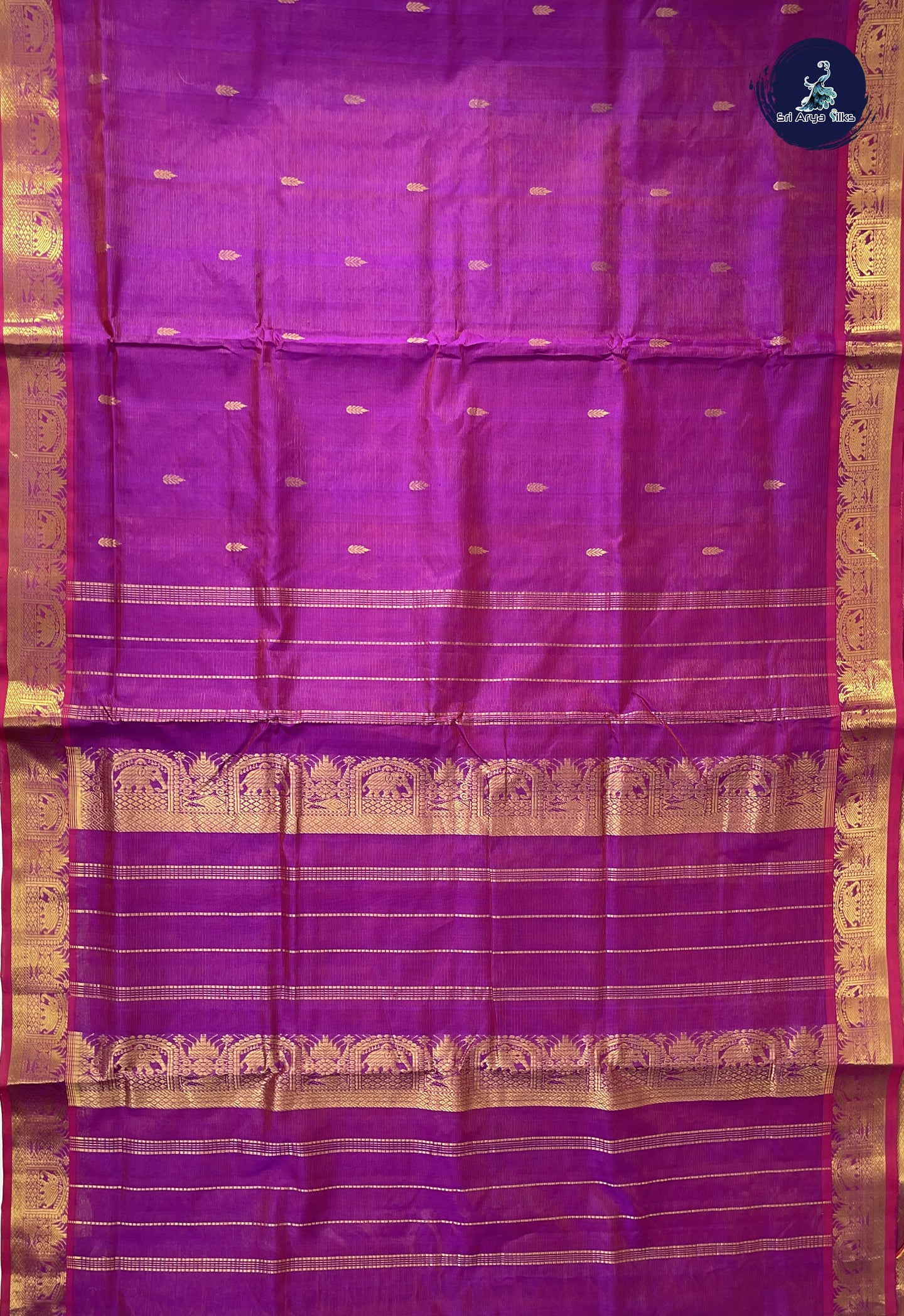 Magenta Purple 10 Yards Silk Cotton Saree With Vaira Oosi Pattern