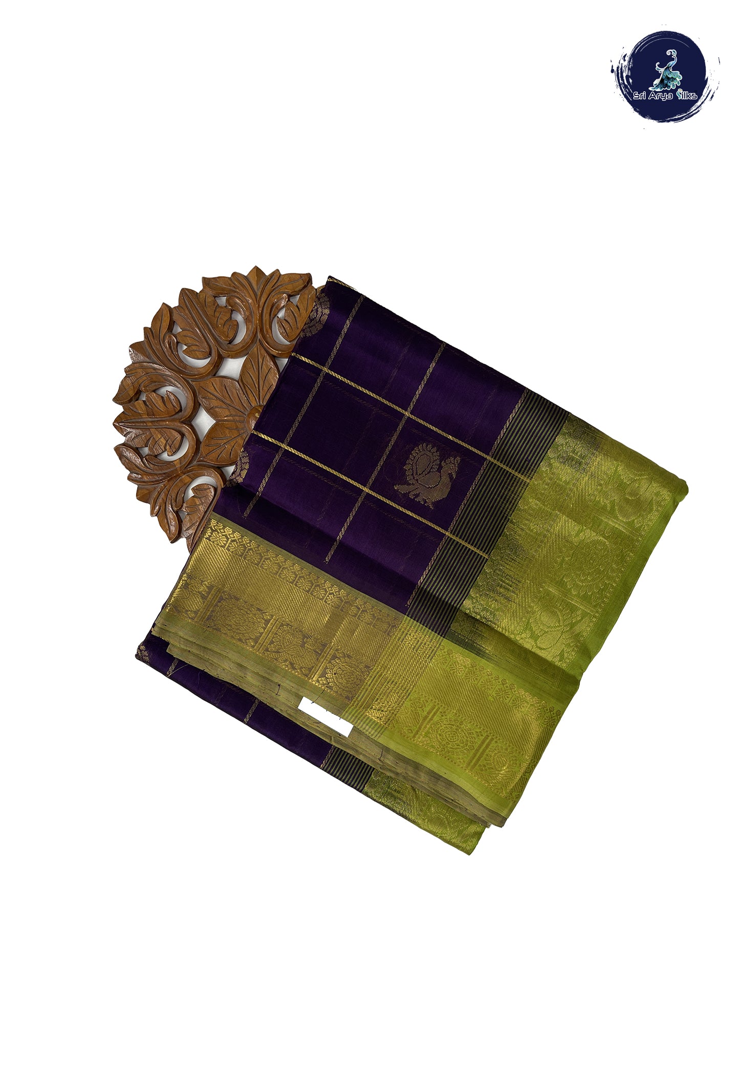 Dark Blue 10 Yards Silk Cotton Saree With Zari Checked Pattern