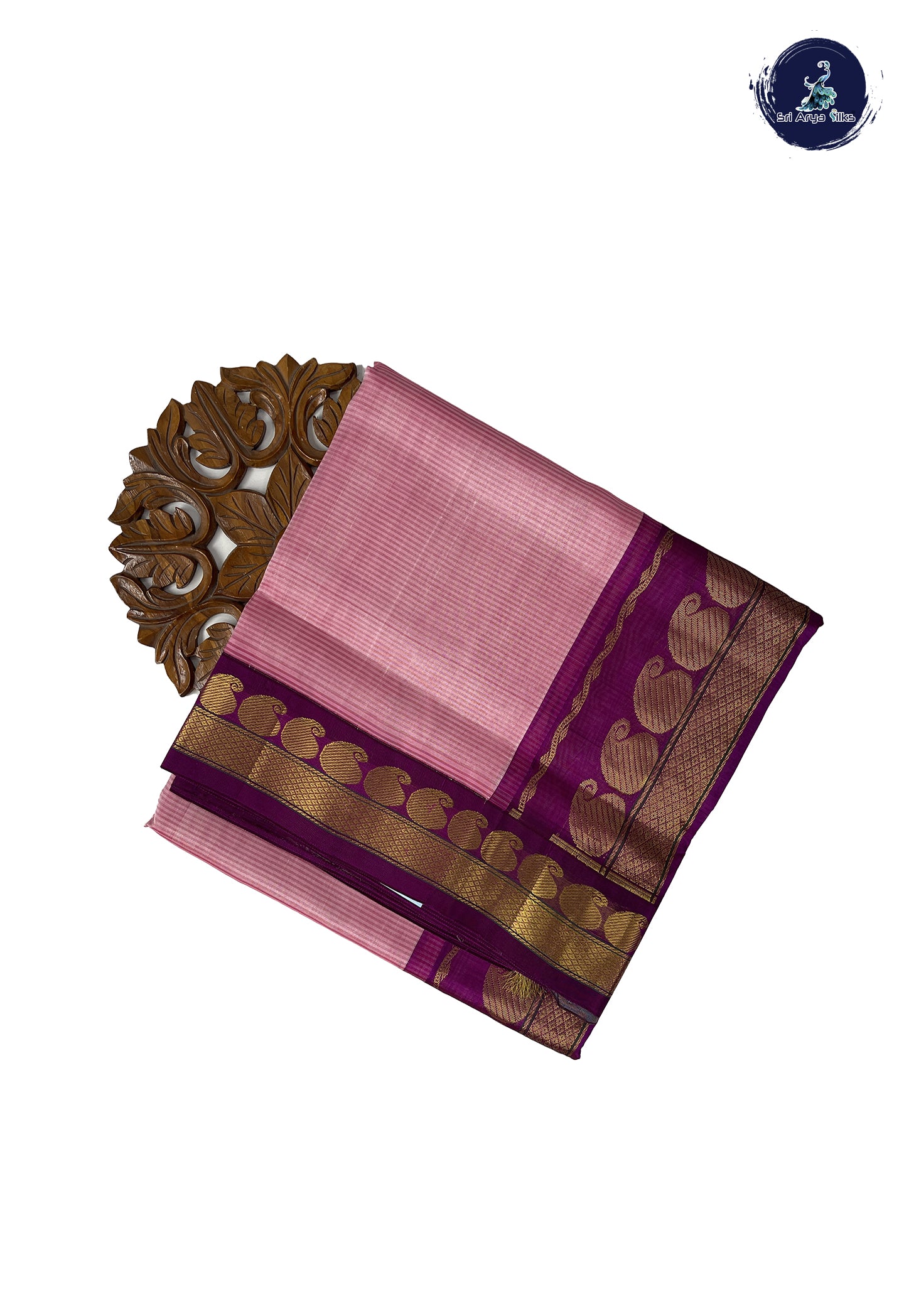Lotus Pink 10 Yards Silk Cotton Saree With Doria Lines Pattern