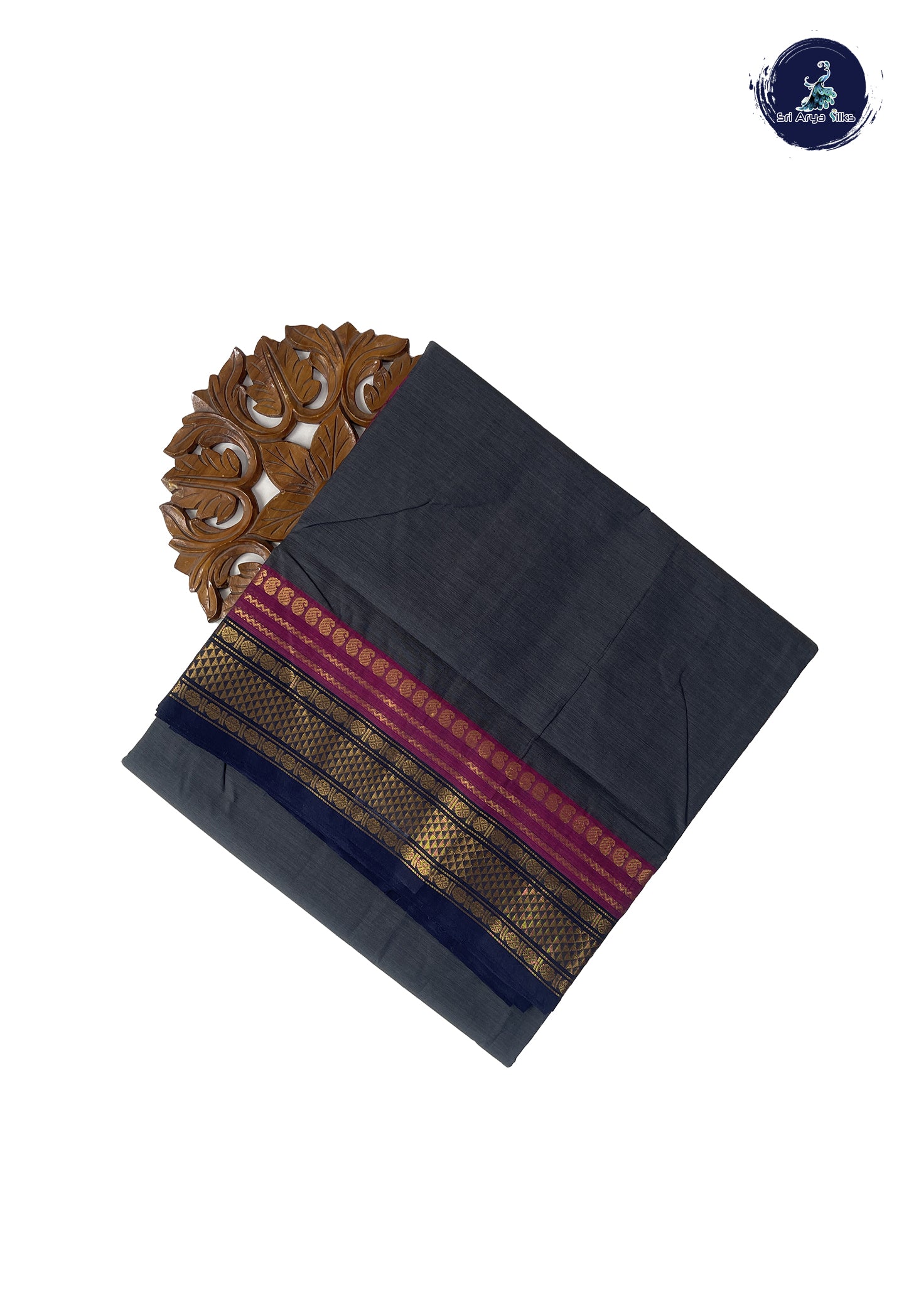 Grey 10.5 Yards Madisar Saree With Plain Pattern