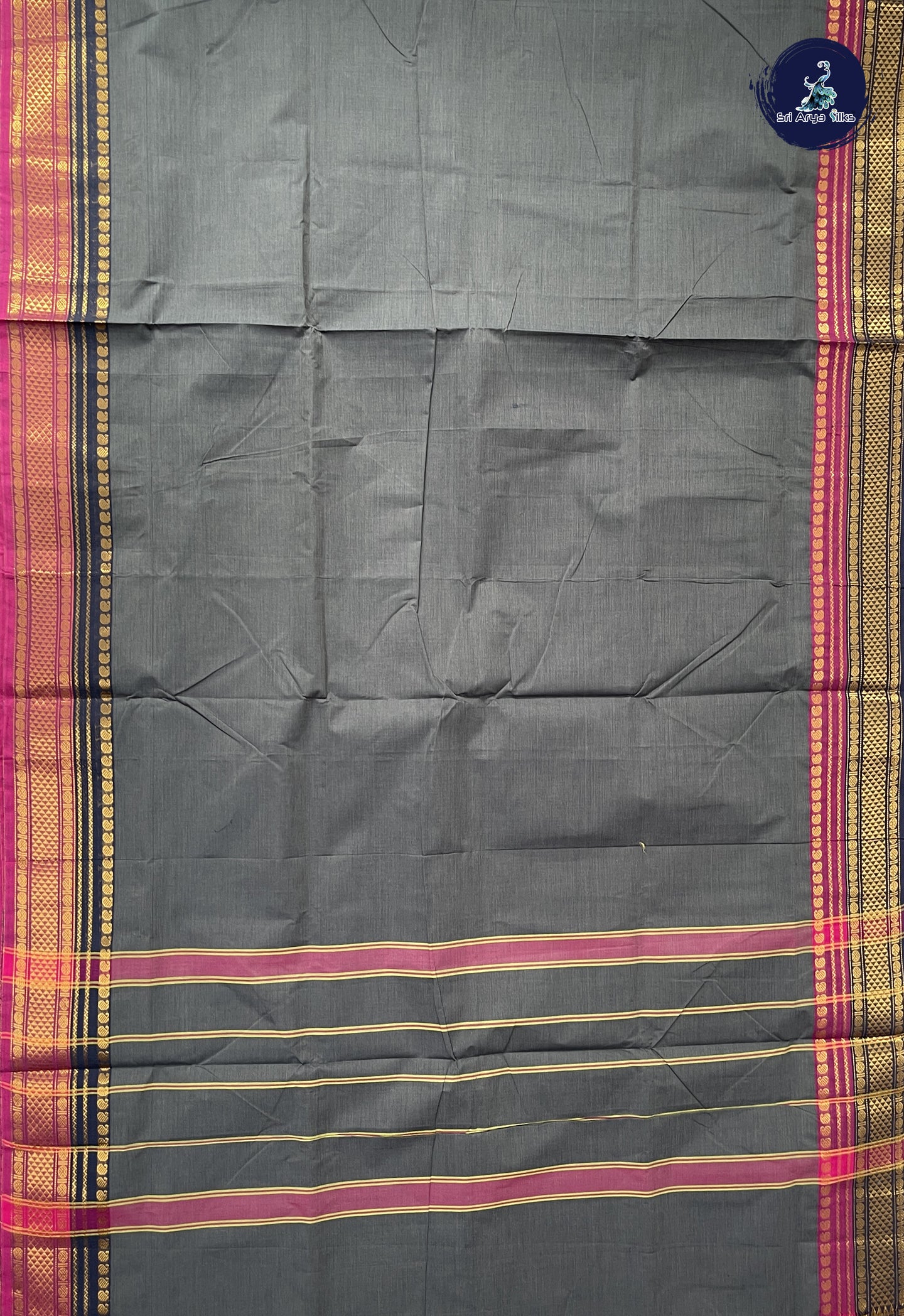 Grey 10.5 Yards Madisar Saree With Plain Pattern