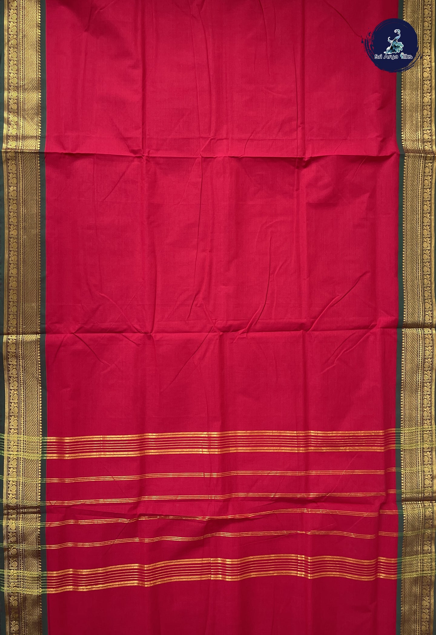 Red 10.5 Yards Madisar Saree With Plain Pattern
