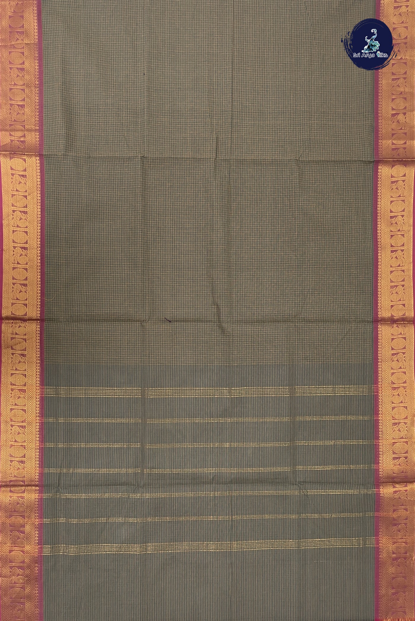 Grey 10.5 Yards Madisar Saree With Checked Pattern