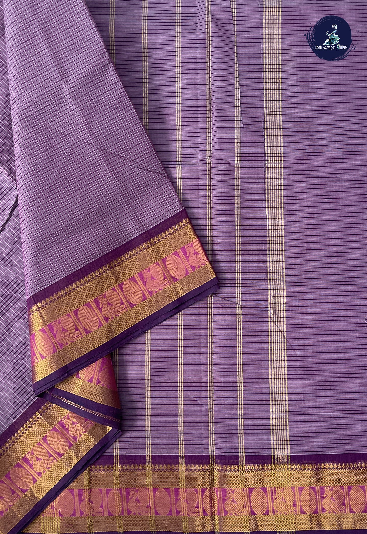 Lavender 10.5 Yards Madisar Saree With Checked Pattern