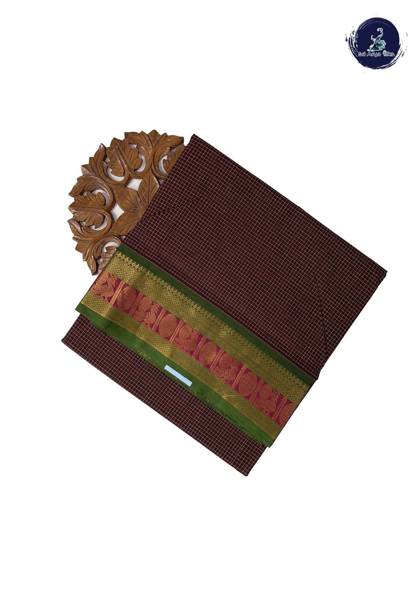 Brown 10.5 Yards Madisar Saree With Checked Pattern