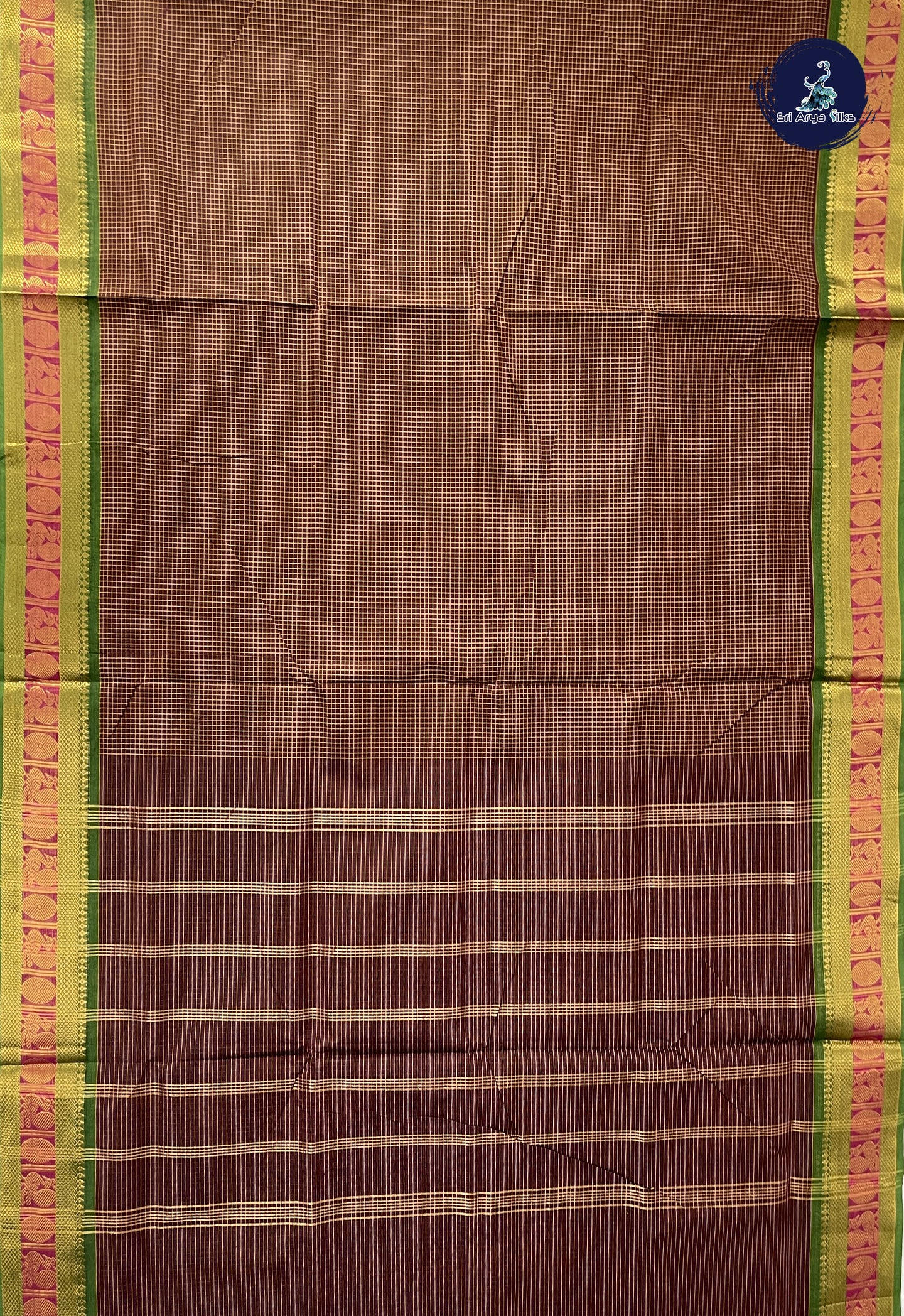 Brown 10.5 Yards Madisar Saree With Checked Pattern