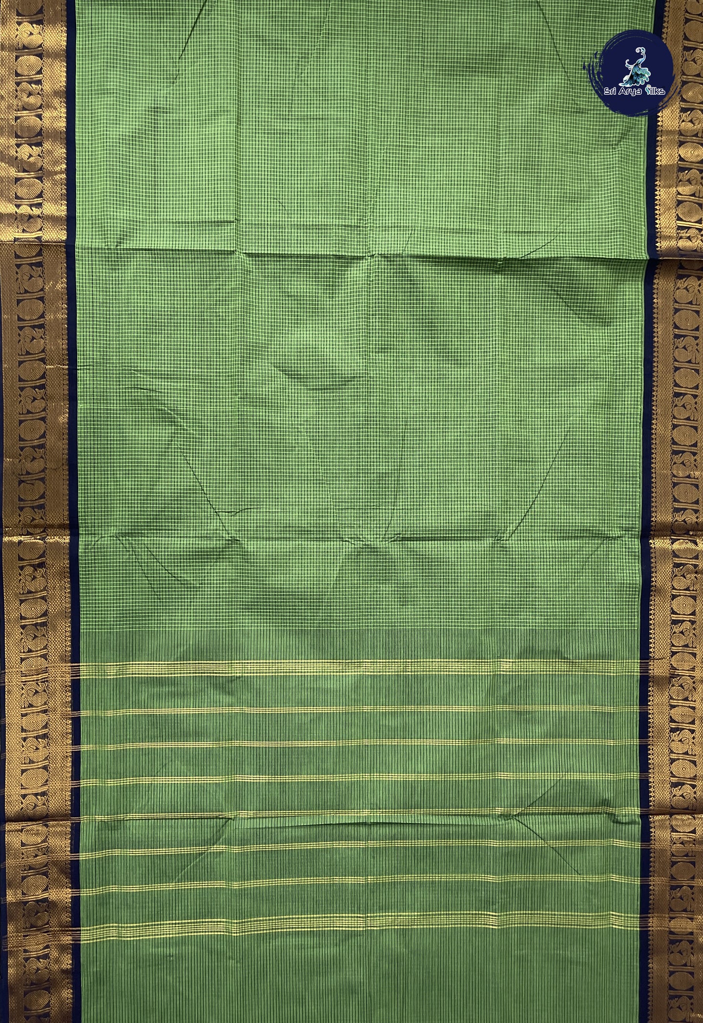 Green 10.5 Yards Madisar Saree With Checked Pattern