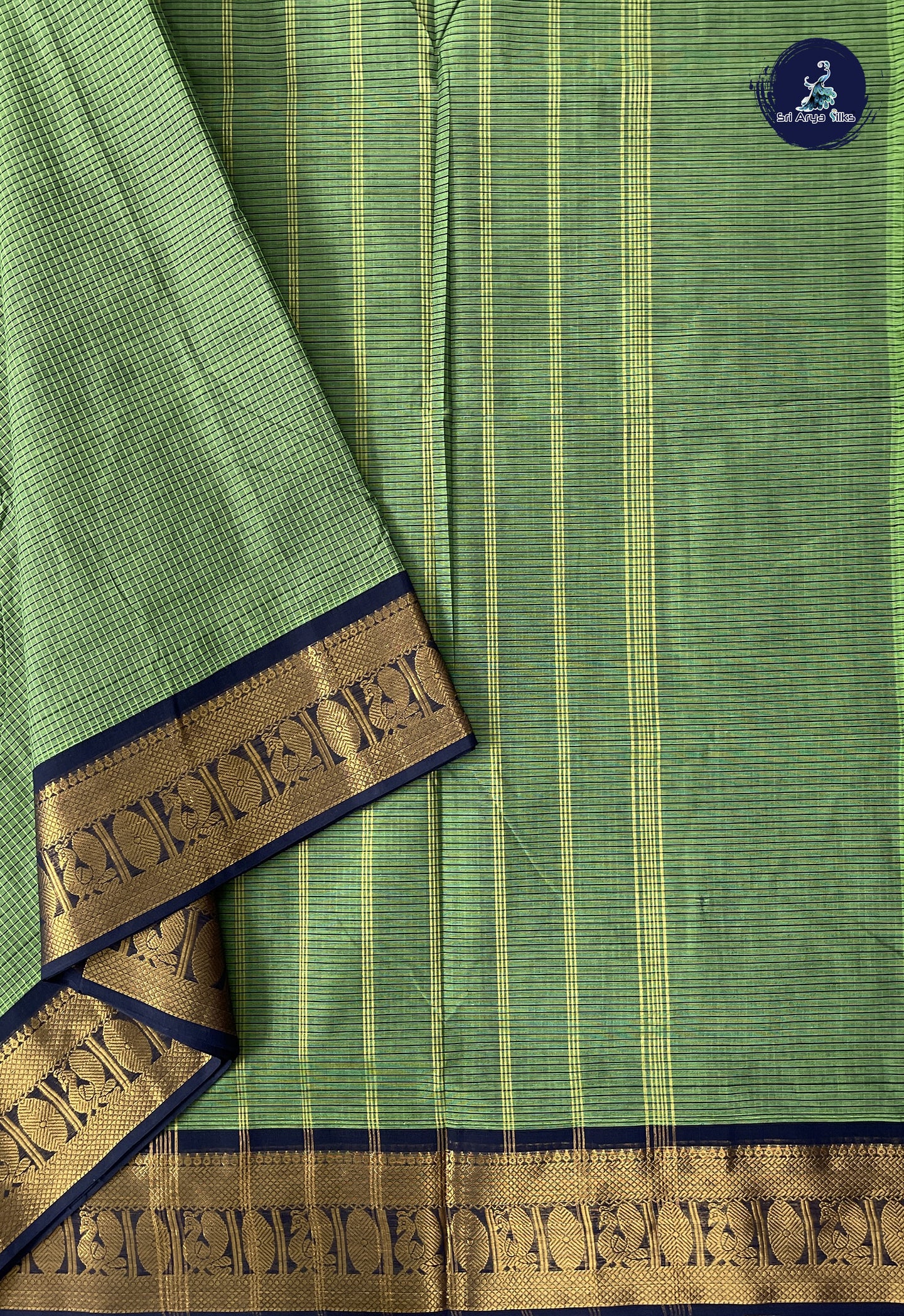 Green 10.5 Yards Madisar Saree With Checked Pattern
