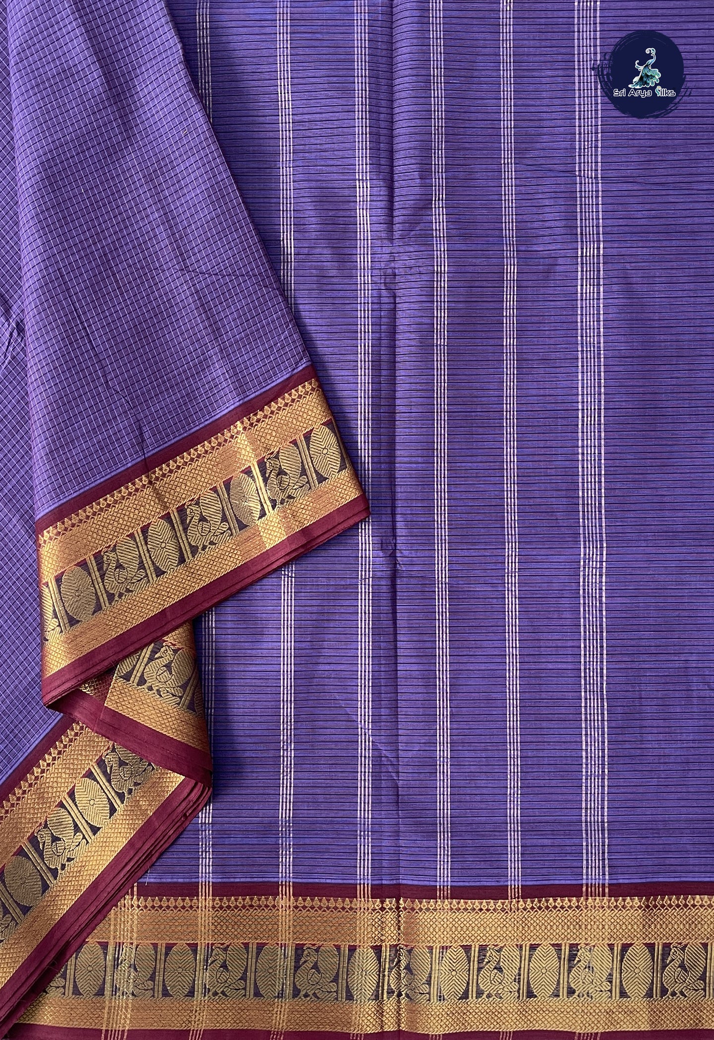 Lavender 10.5 Yards Madisar Saree With Checked Pattern