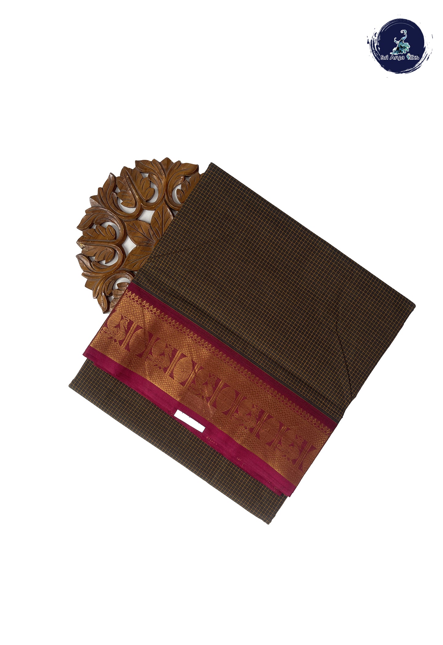 Grey 10.5 Yards Madisar Saree With Checked Pattern