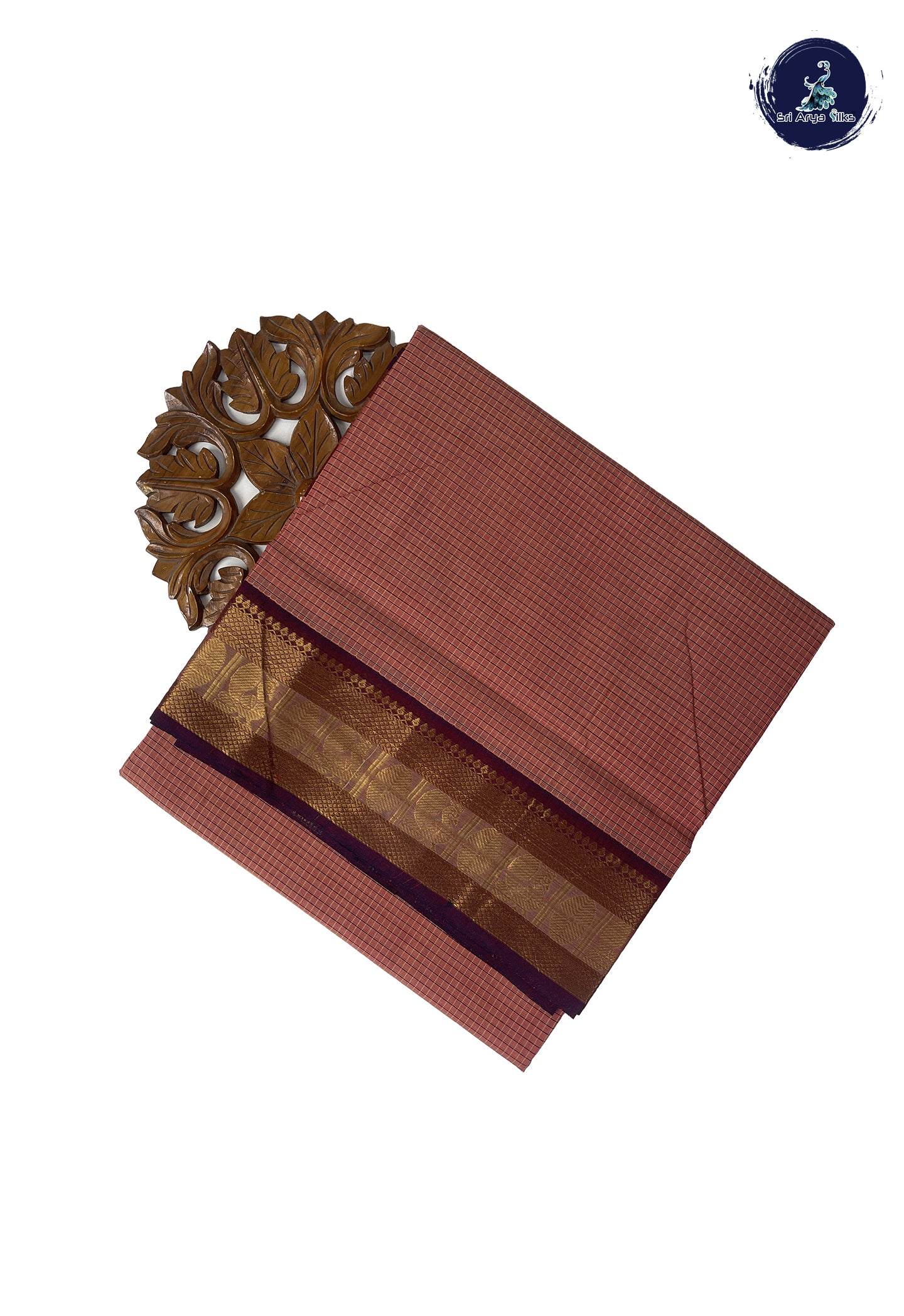 Peach 10.5 Yards Madisar Saree With Checked Pattern
