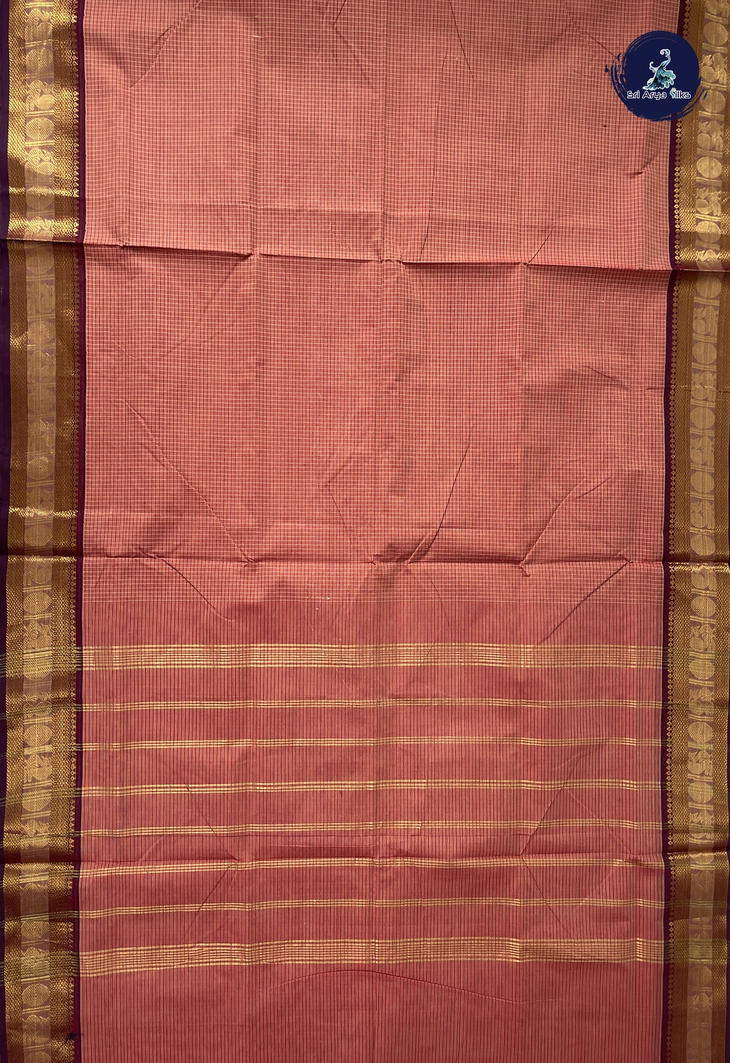 Peach 10.5 Yards Madisar Saree With Checked Pattern