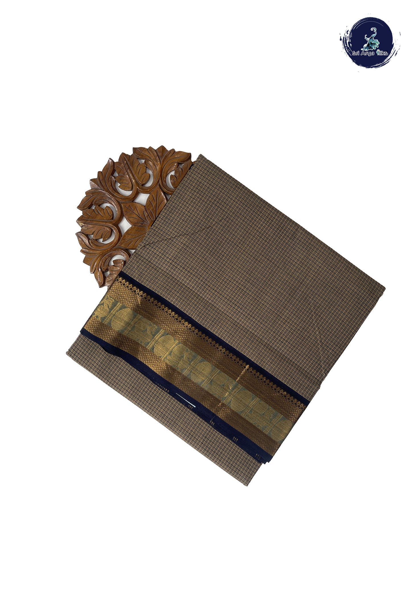 Light Brown 10.5 Yards Madisar Saree With Checked Pattern