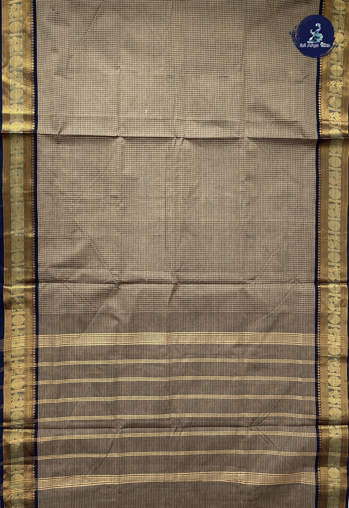Light Brown 10.5 Yards Madisar Saree With Checked Pattern