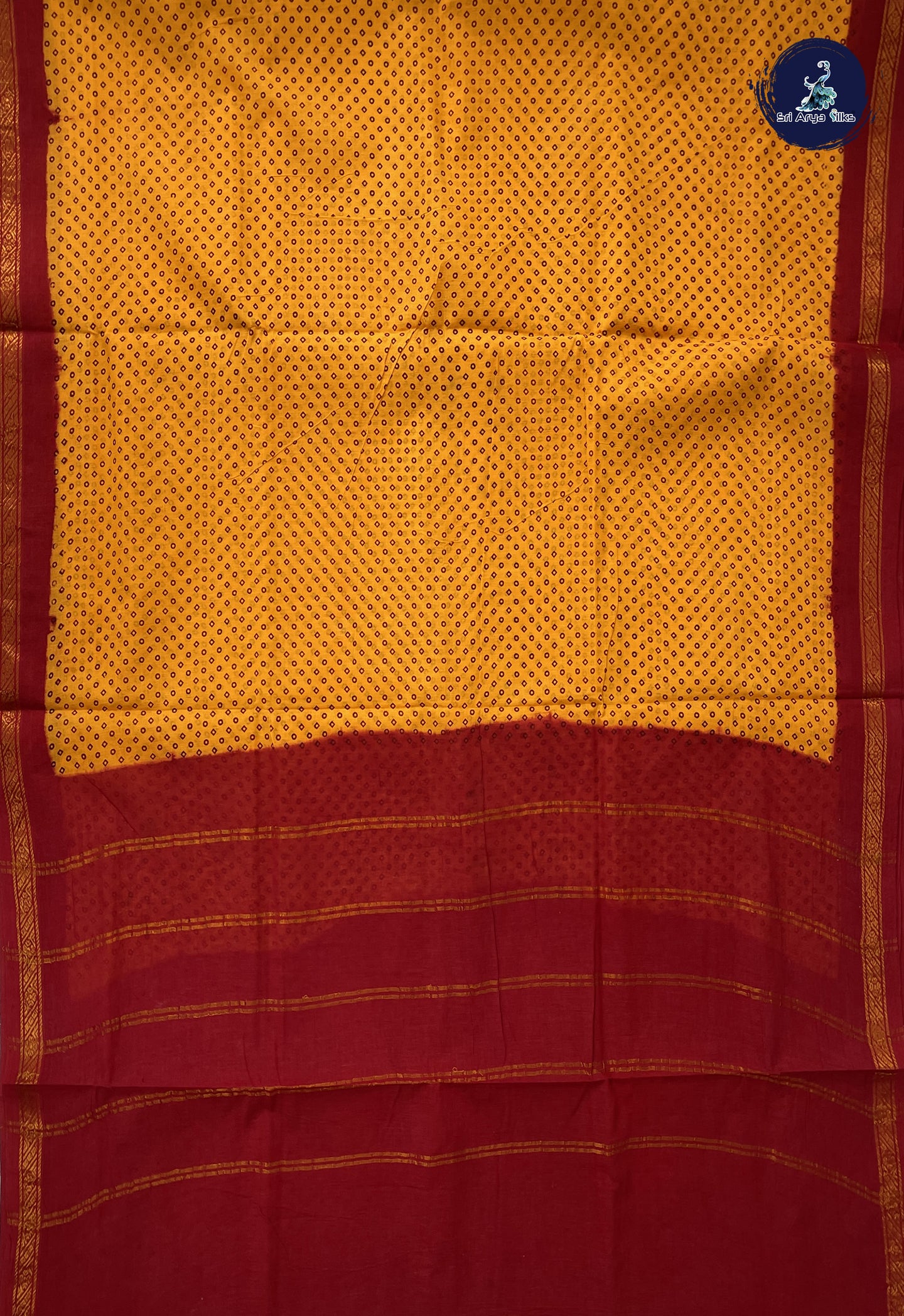Yellow Sugundi Cotton Madisar Saree With Printed Pattern