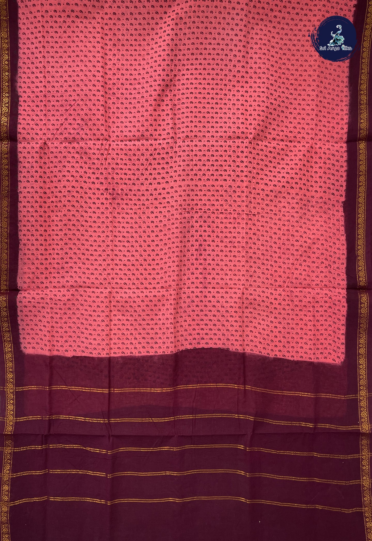 Pink Sugundi Cotton Madisar Saree With Printed Pattern