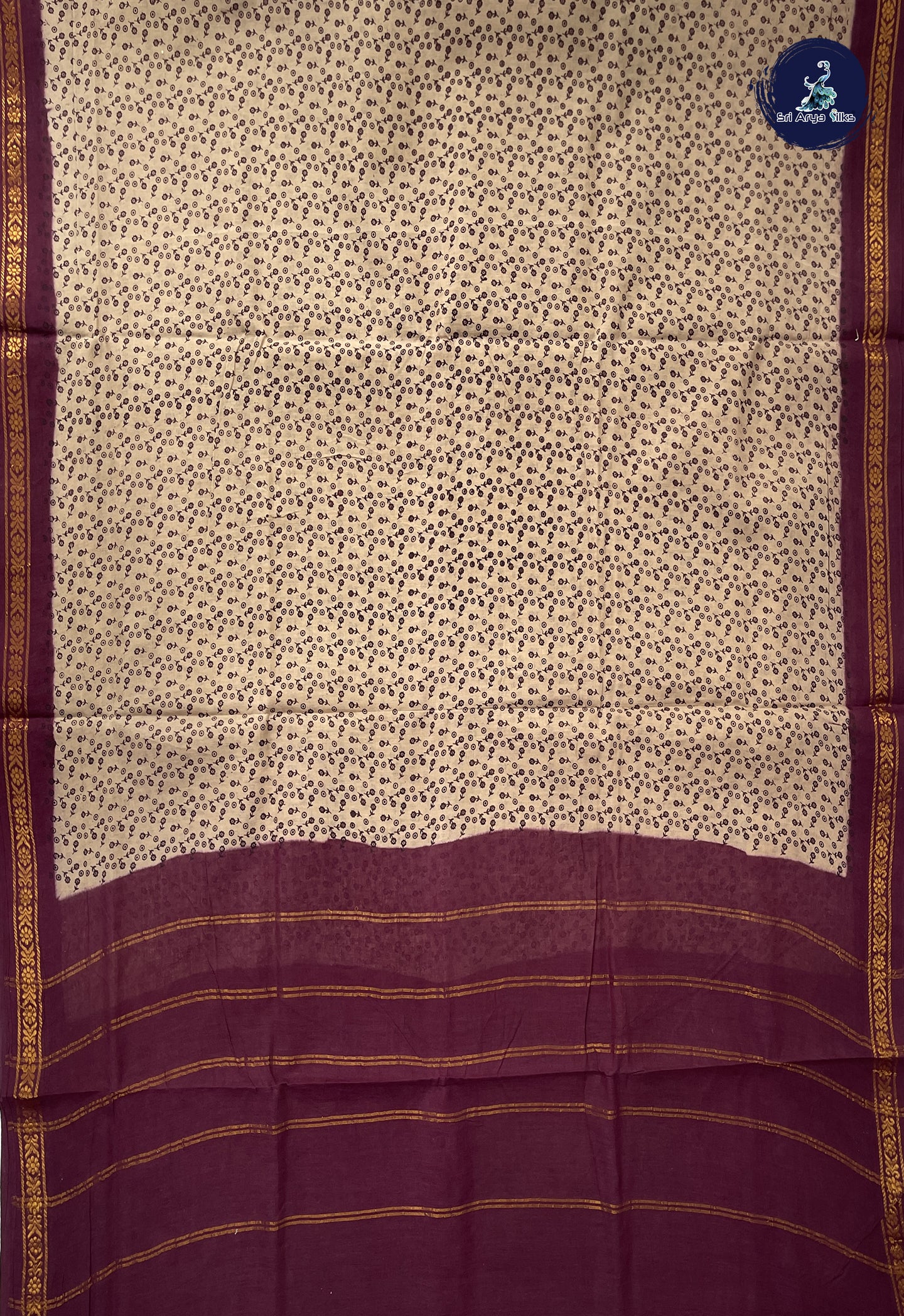 Light Brown Sugundi Cotton Madisar Saree With Printed Pattern