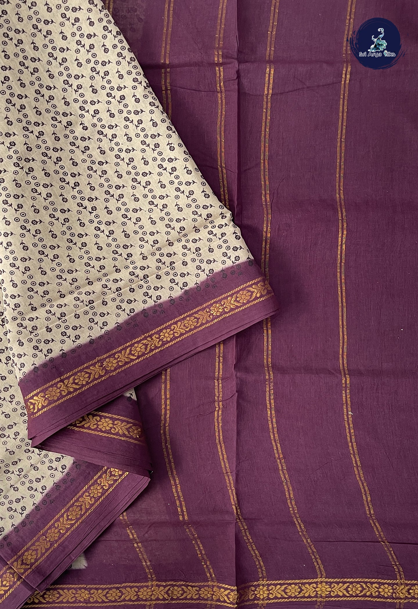 Light Brown Sugundi Cotton Madisar Saree With Printed Pattern