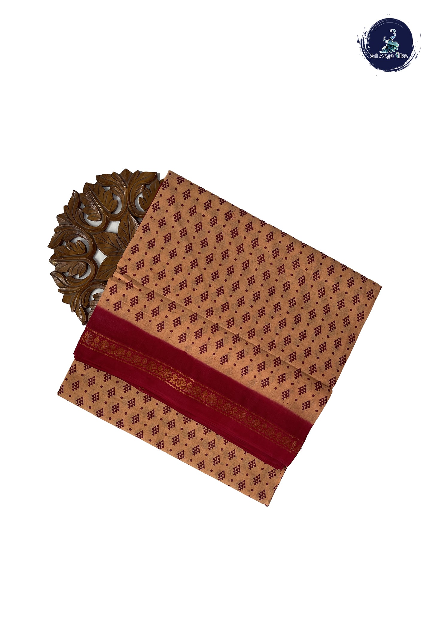 Fawn Sugundi Cotton Madisar Saree With Printed Pattern