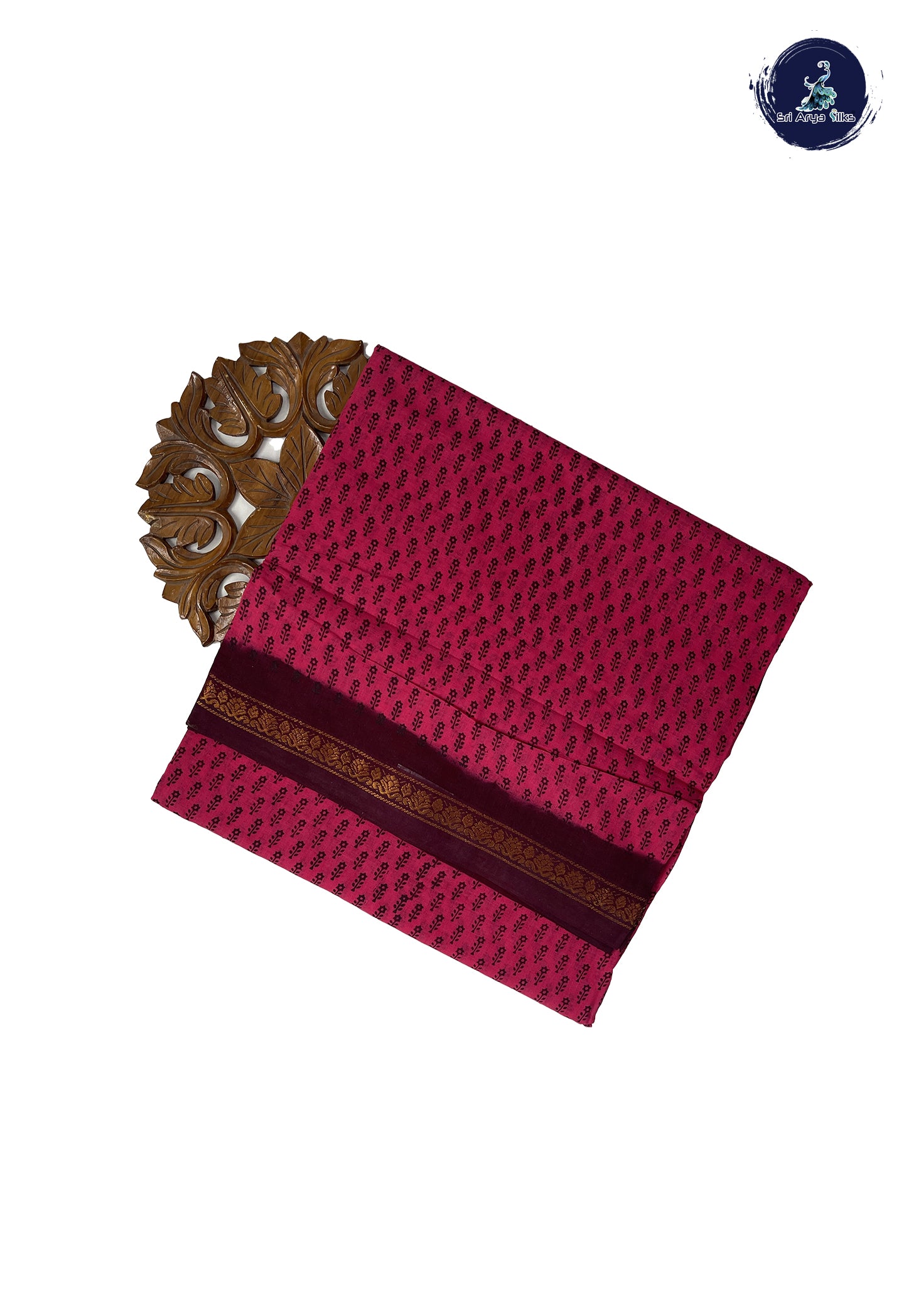 Dark Pink Sugundi Cotton Madisar Saree With Printed Pattern