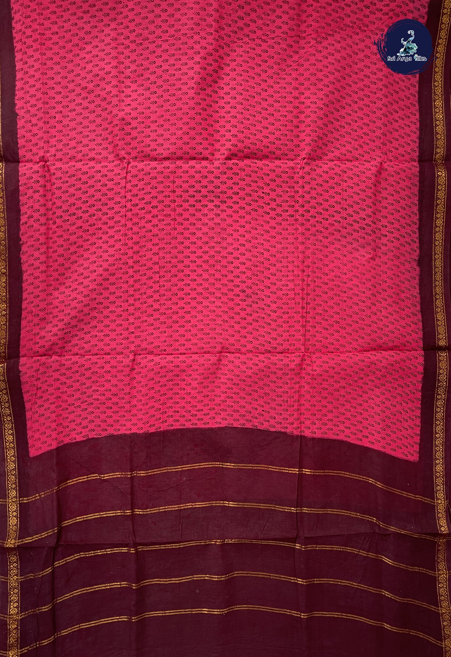 Dark Pink Sugundi Cotton Madisar Saree With Printed Pattern