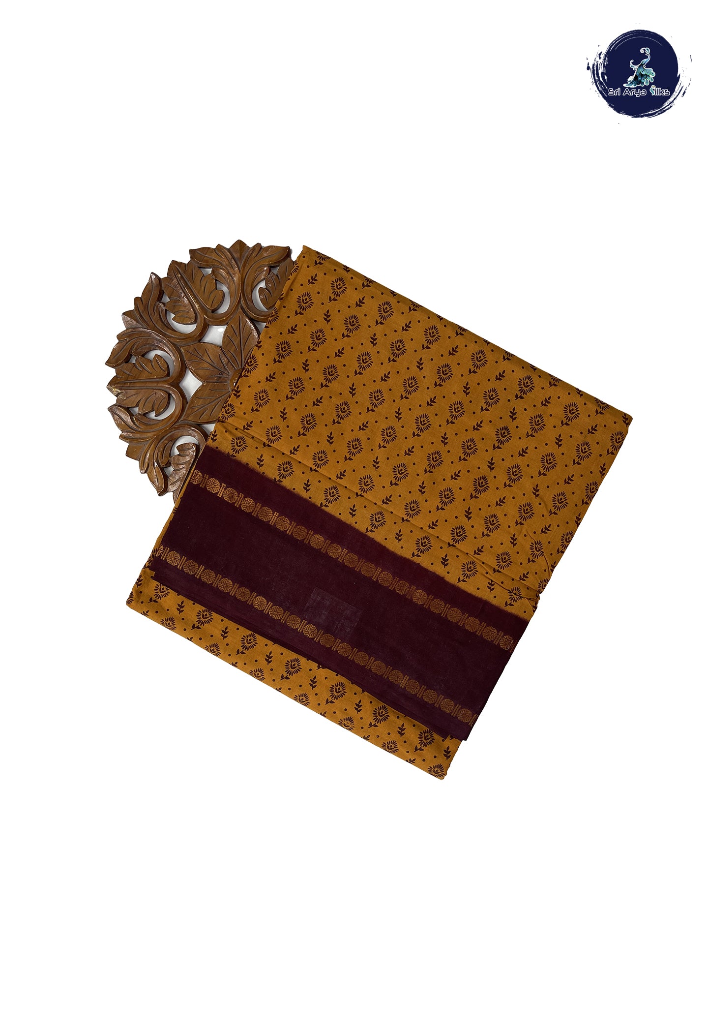 Mustard Sugundi Cotton Madisar Saree With Printed Pattern