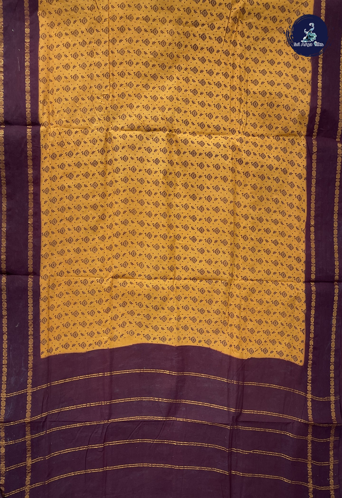 Mustard Sugundi Cotton Madisar Saree With Printed Pattern