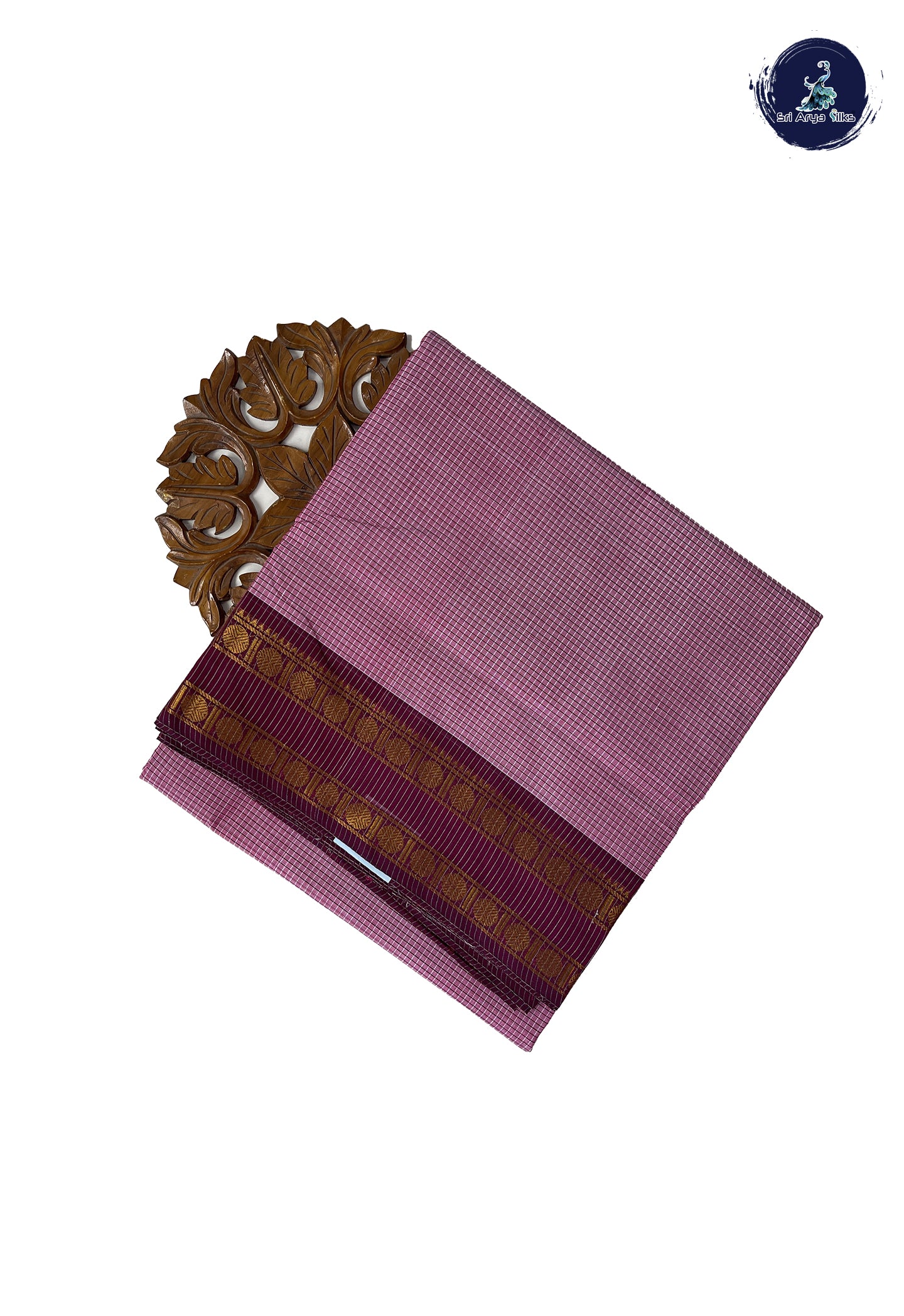 Pink 10 Yards Madisar Cotton Saree With Checked Pattern