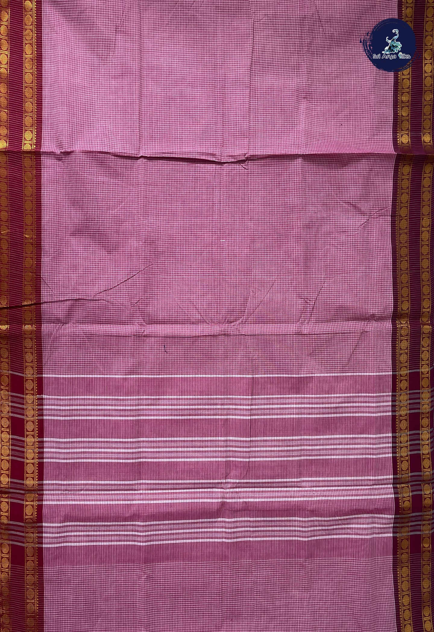 Pink 10 Yards Madisar Cotton Saree With Checked Pattern