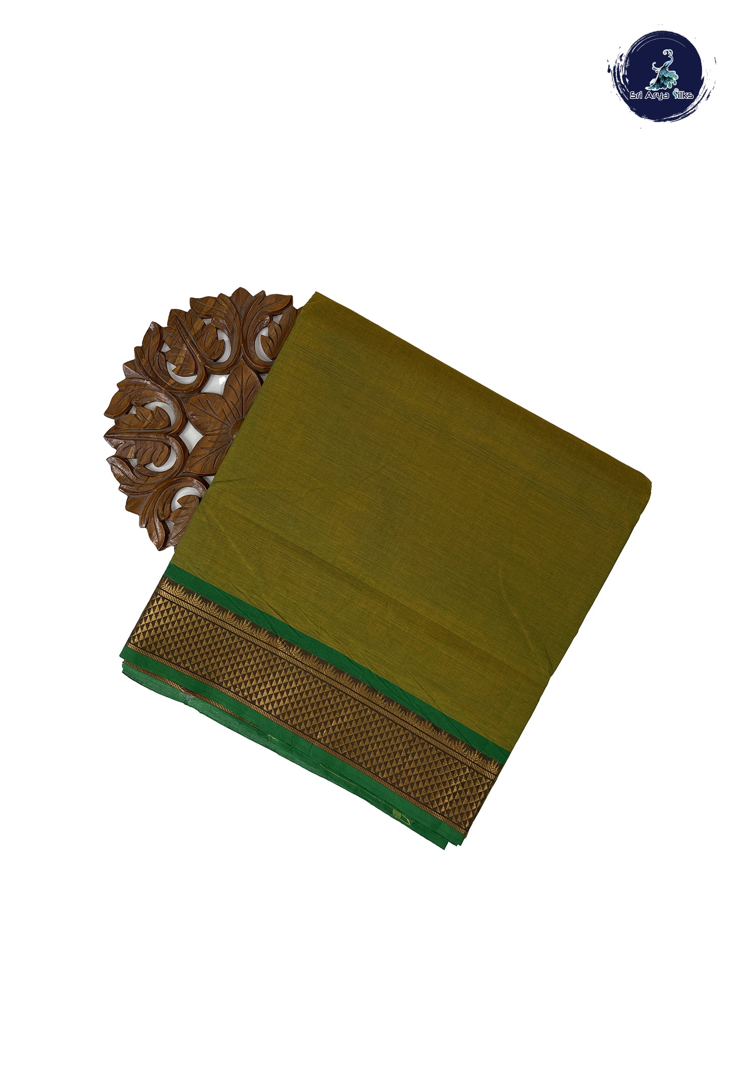 Yellowish Green 10 Yards Madisar Cotton Saree With Plain Pattern