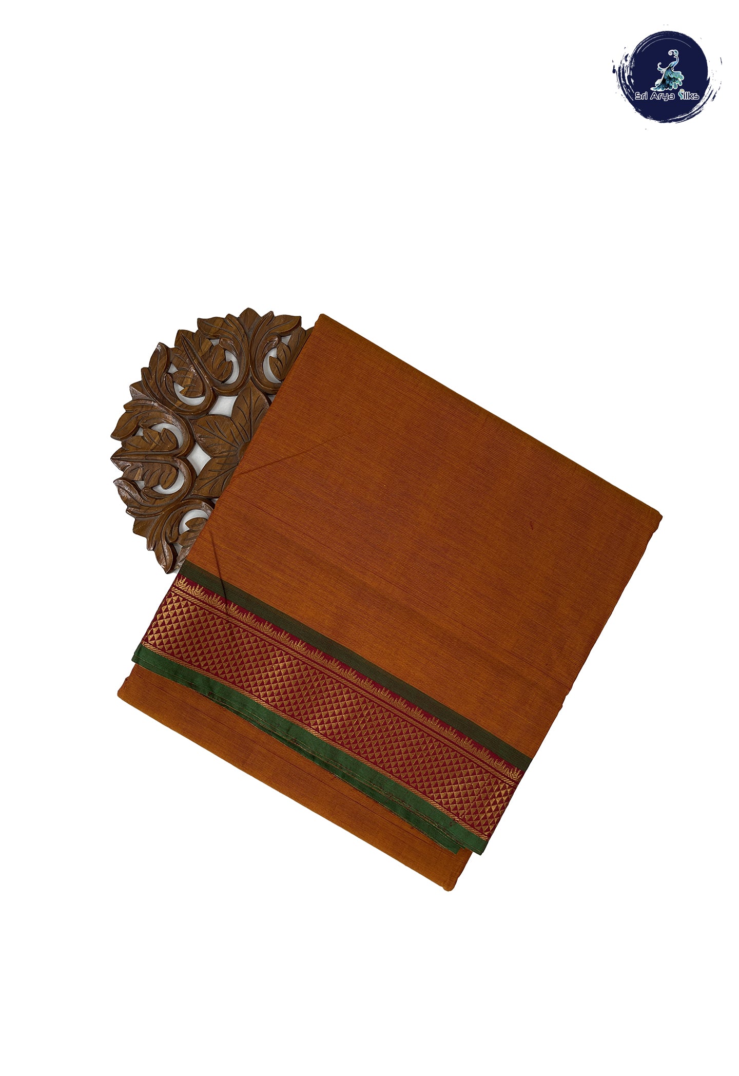 Brown 10 Yards Madisar Cotton Saree With Plain Pattern