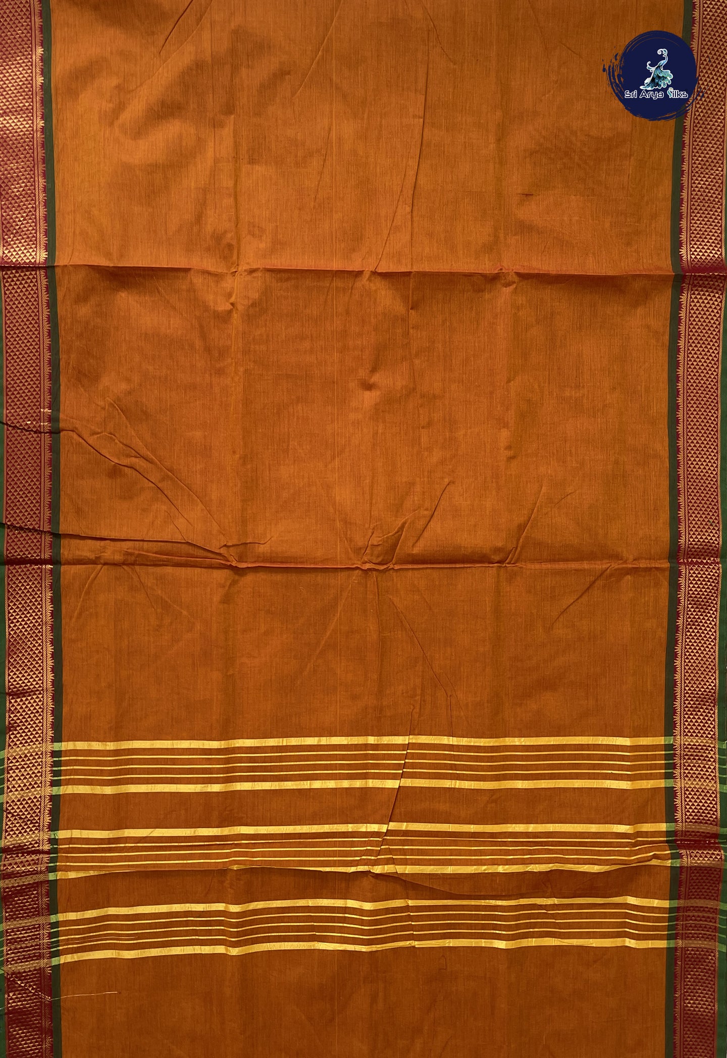 Brown 10 Yards Madisar Cotton Saree With Plain Pattern